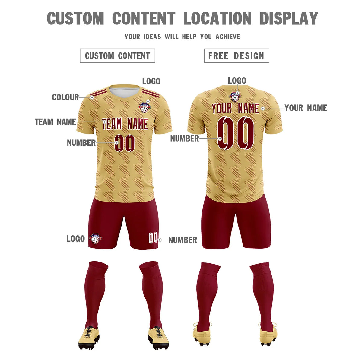 Custom Khaki Crimson Printing Outdoor Tracksuit Soccer Sets Jersey