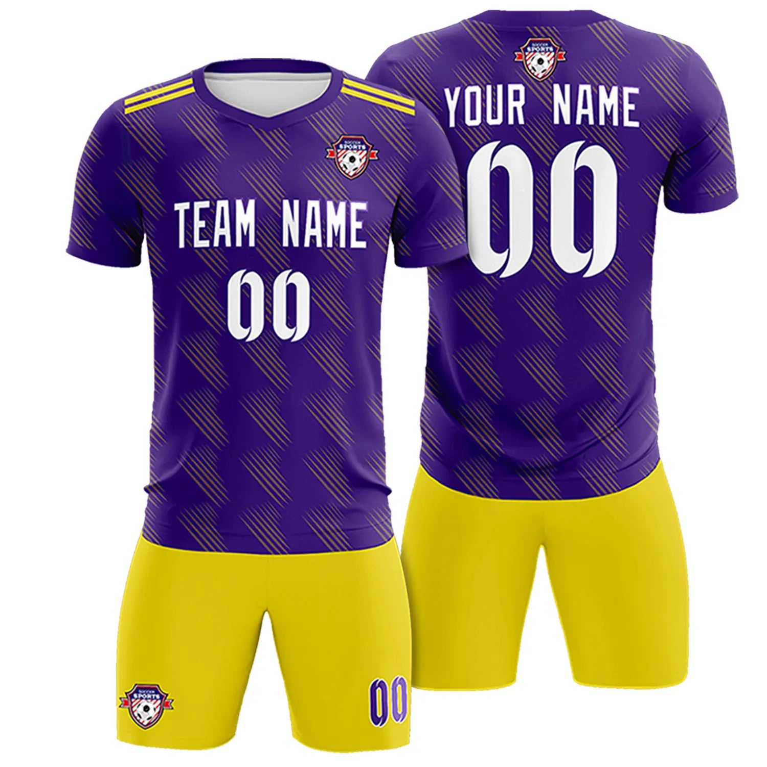 Custom Purple Gold01 Printing Outdoor Tracksuit Soccer Sets Jersey