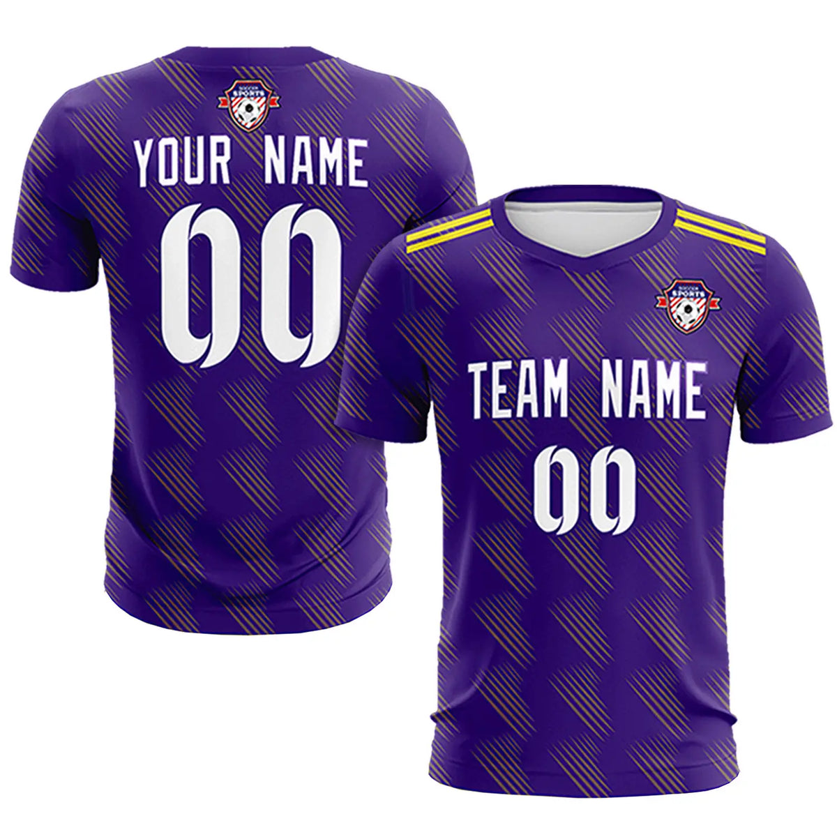 Custom Purple Gold01 Printing Outdoor Tracksuit Soccer Sets Jersey