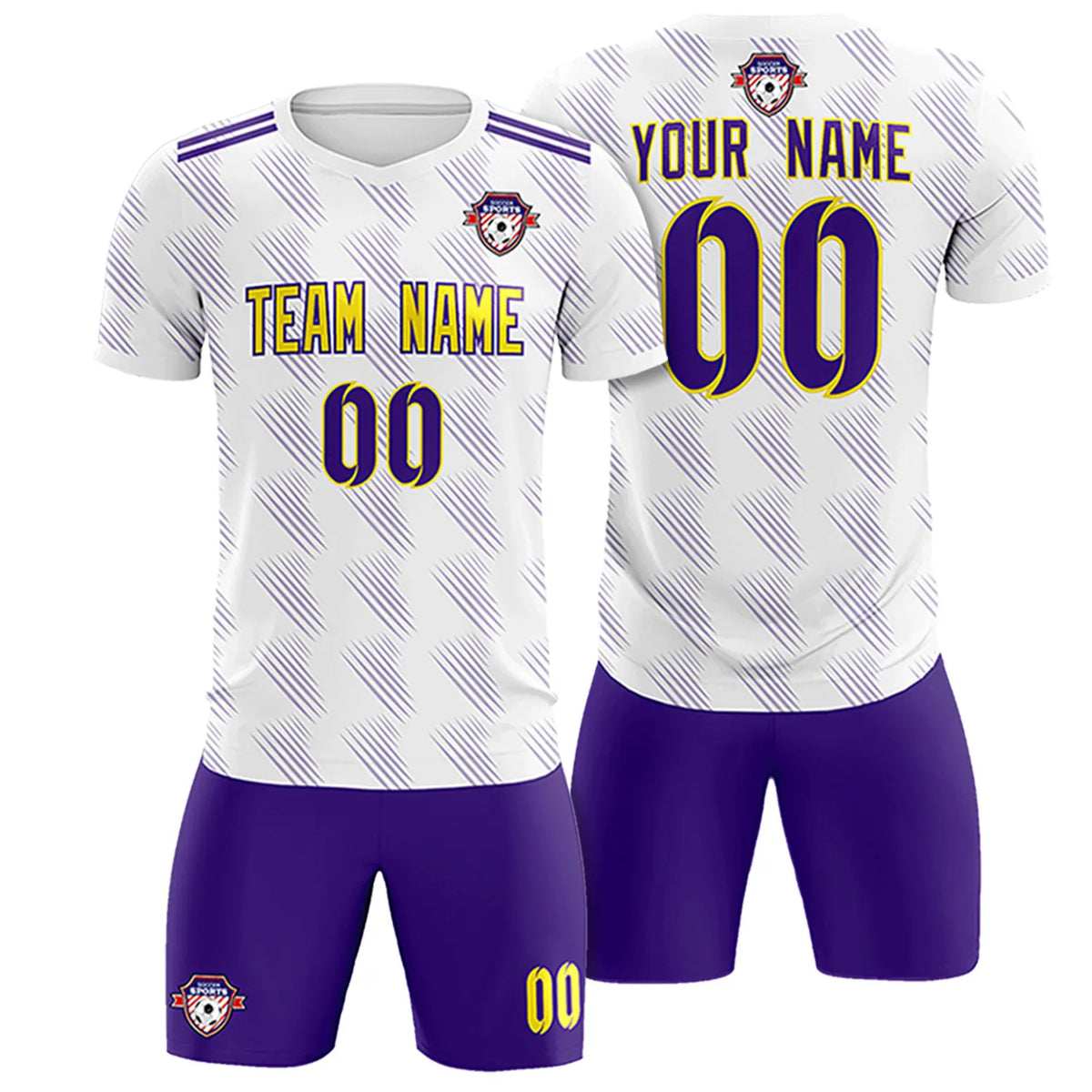 Custom White Purple Printing Outdoor Tracksuit Soccer Sets Jersey