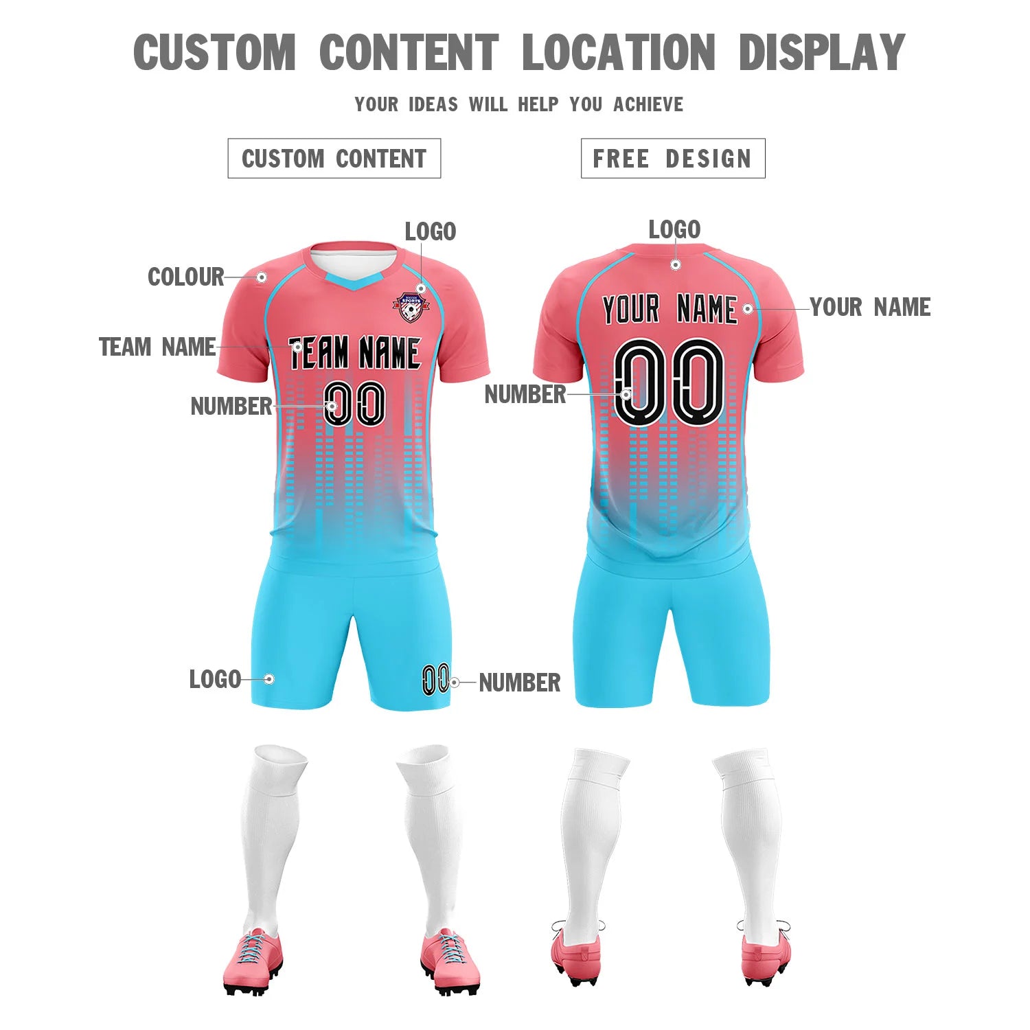 Custom Ligth Pink-Bright Green Printing Outdoor Tracksuit Soccer Sets Jersey
