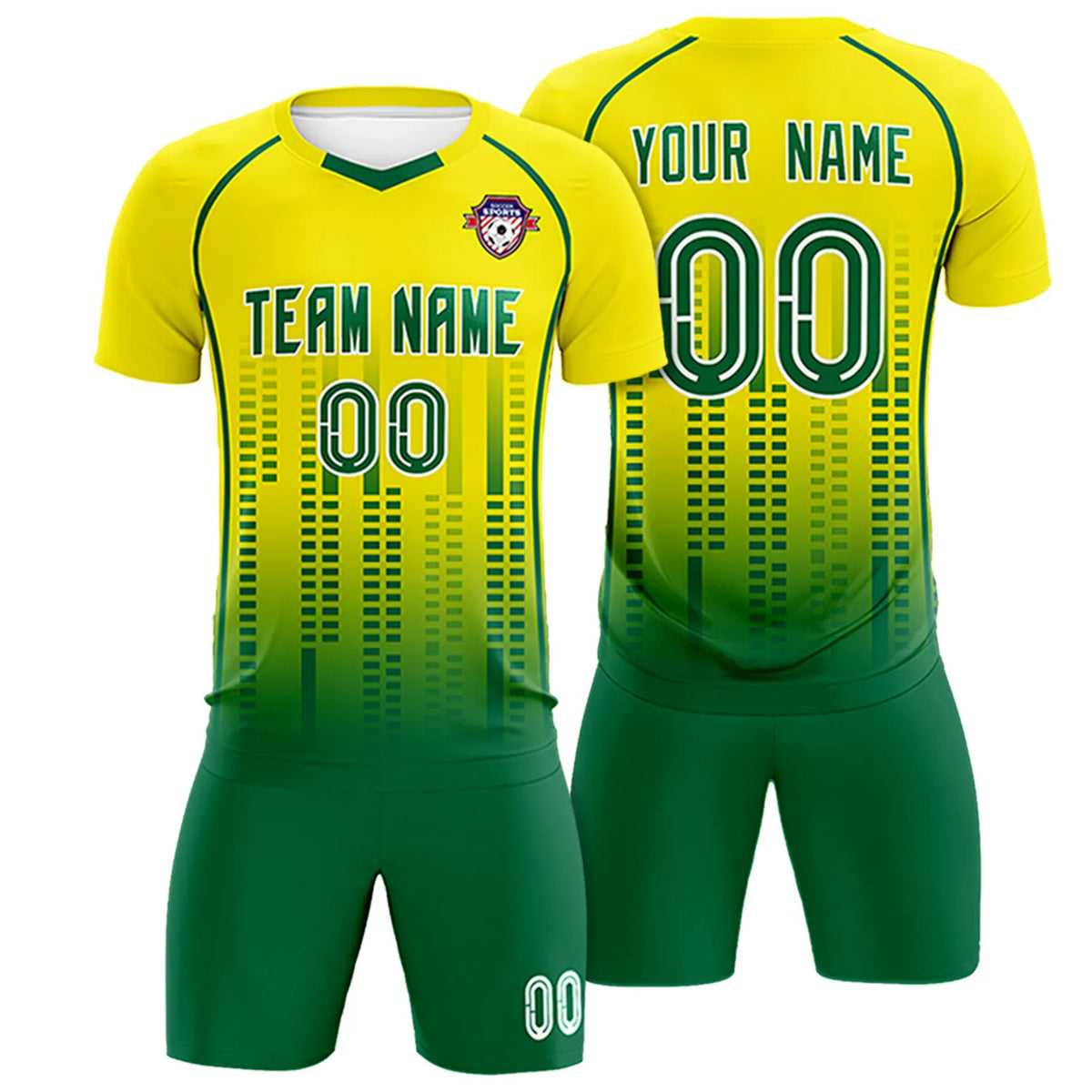 Custom Yellow Green Printing Outdoor Tracksuit Soccer Sets Jersey