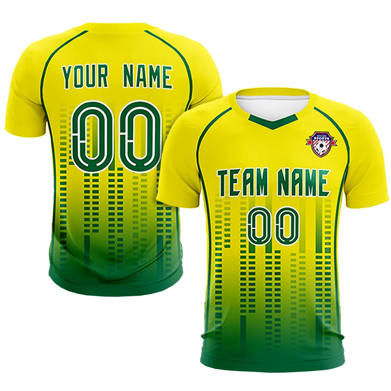 Custom Yellow Green Printing Outdoor Tracksuit Soccer Sets Jersey