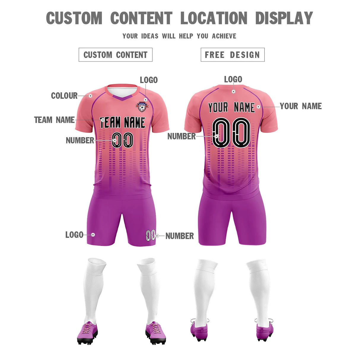 Custom Ligth Pink-Purple Printing Outdoor Tracksuit Soccer Sets Jersey