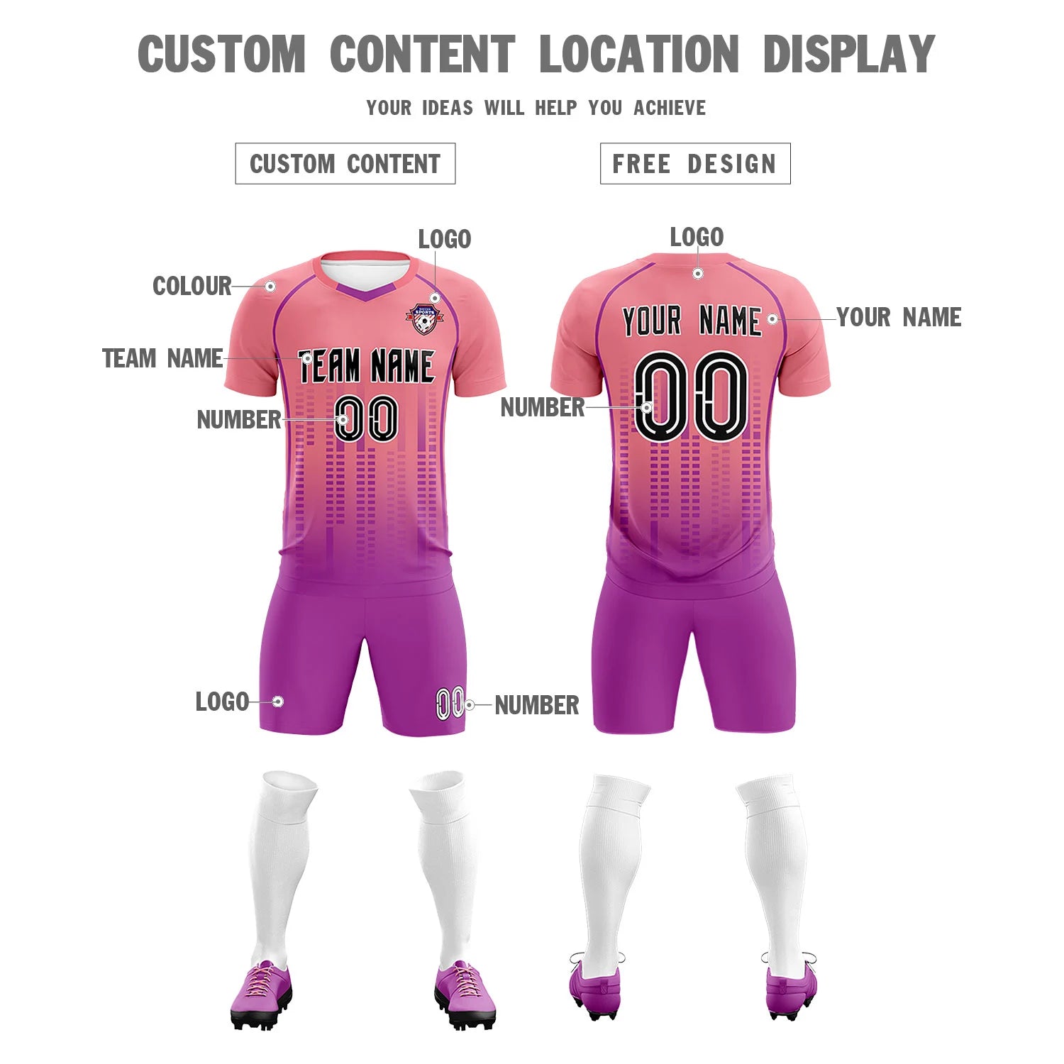 Custom Ligth Pink-Purple Printing Outdoor Tracksuit Soccer Sets Jersey