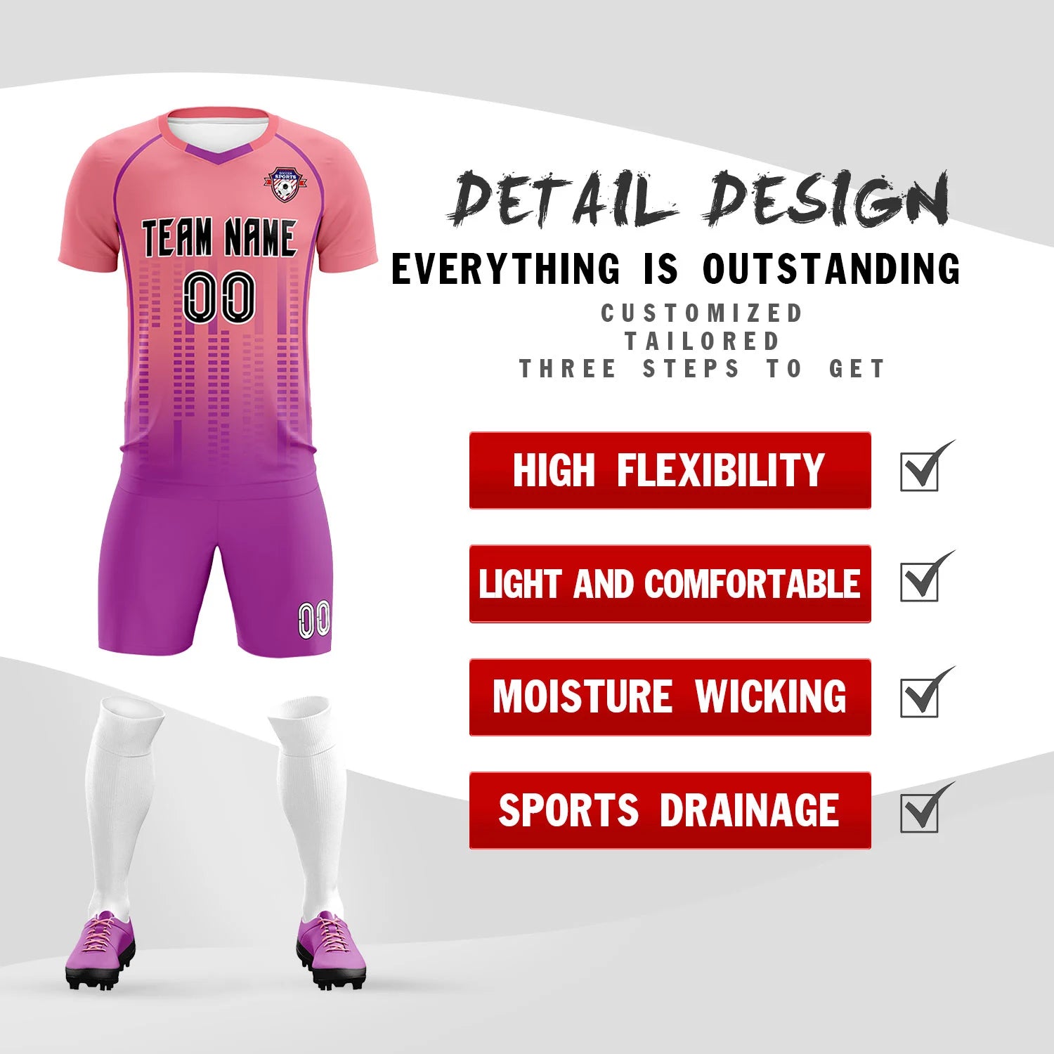 Custom Ligth Pink-Purple Printing Outdoor Tracksuit Soccer Sets Jersey