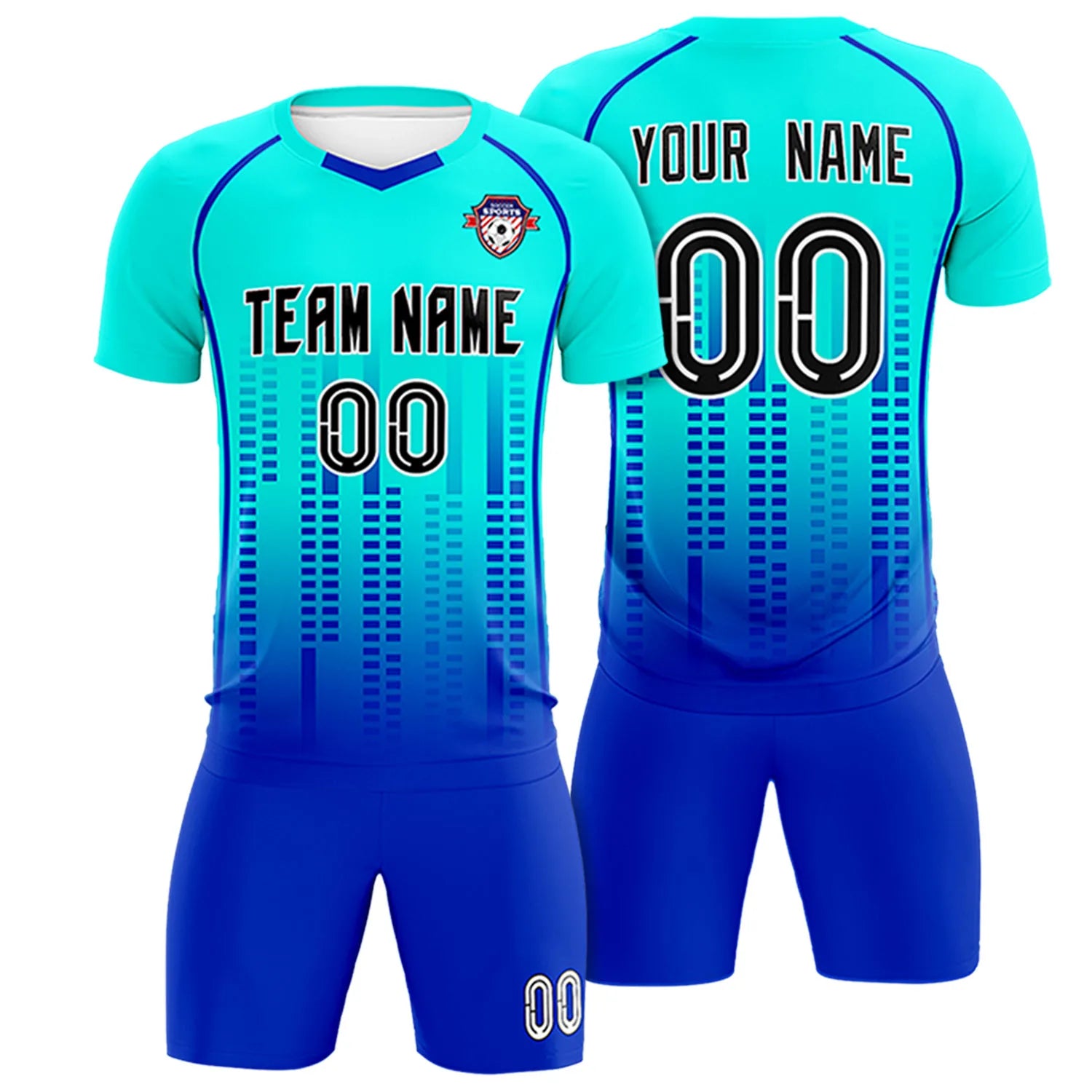 Custom Sky Blue-Blue Printing Outdoor Tracksuit Soccer Sets Jersey