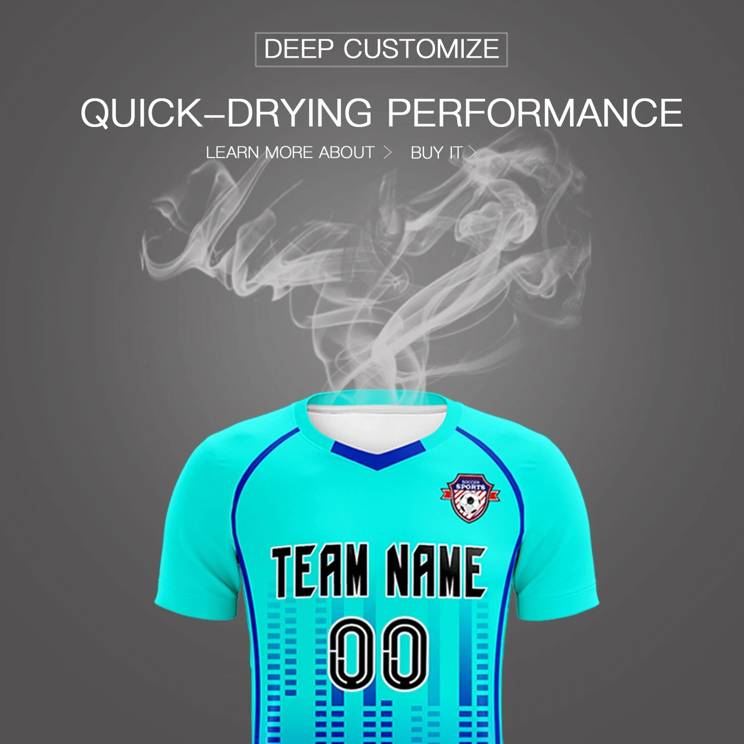 Custom Sky Blue-Blue Printing Outdoor Tracksuit Soccer Sets Jersey