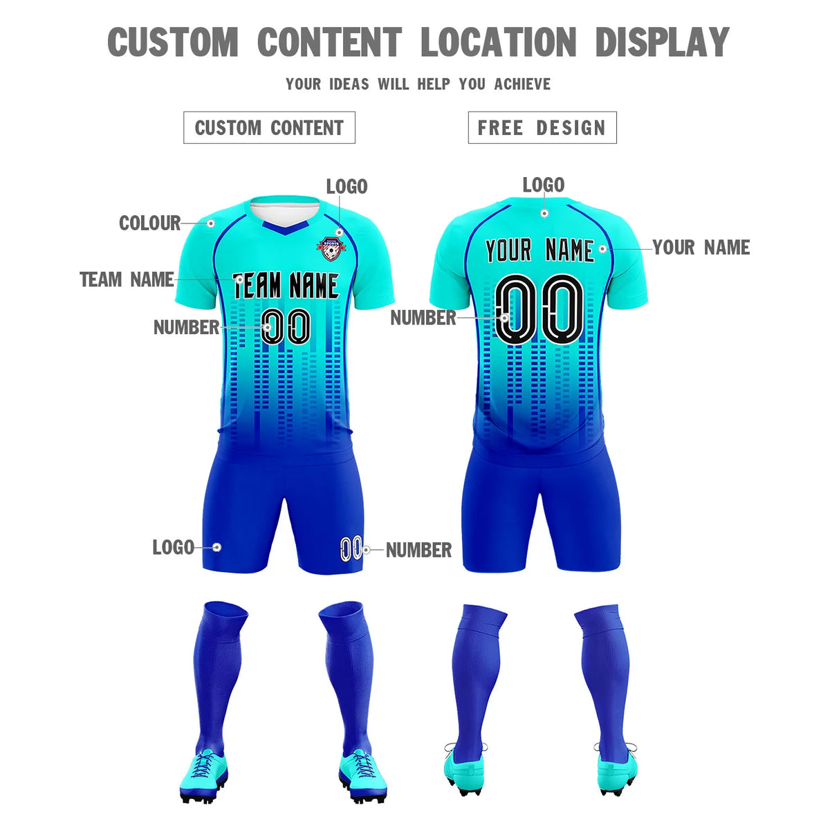 Custom Sky Blue-Blue Printing Outdoor Tracksuit Soccer Sets Jersey