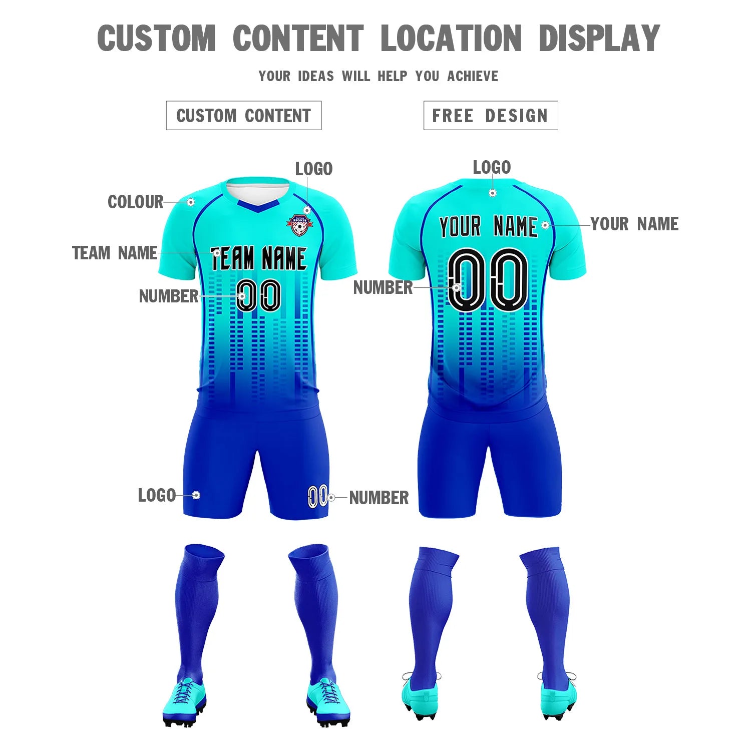 Custom Sky Blue-Blue Printing Outdoor Tracksuit Soccer Sets Jersey