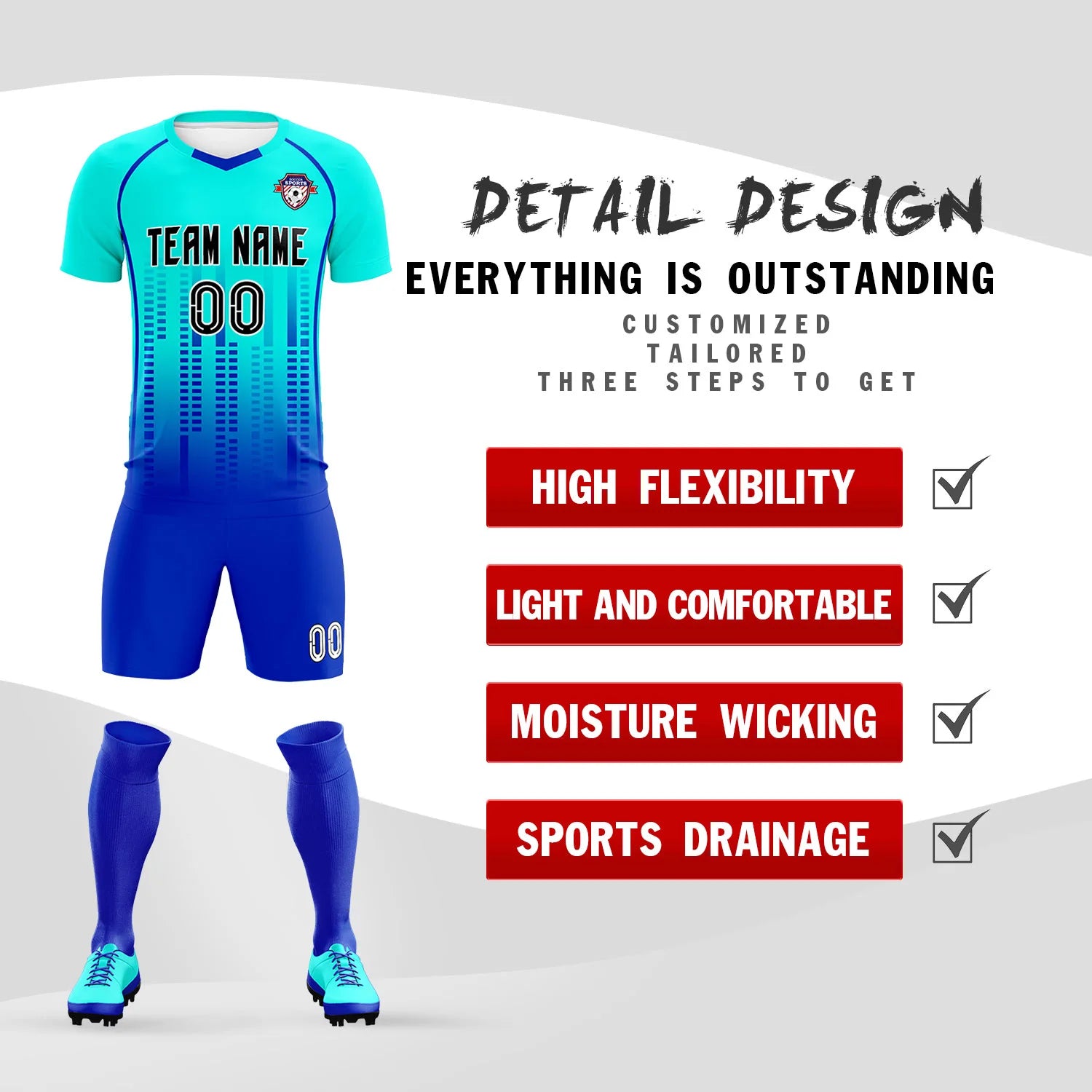 Custom Sky Blue-Blue Printing Outdoor Tracksuit Soccer Sets Jersey