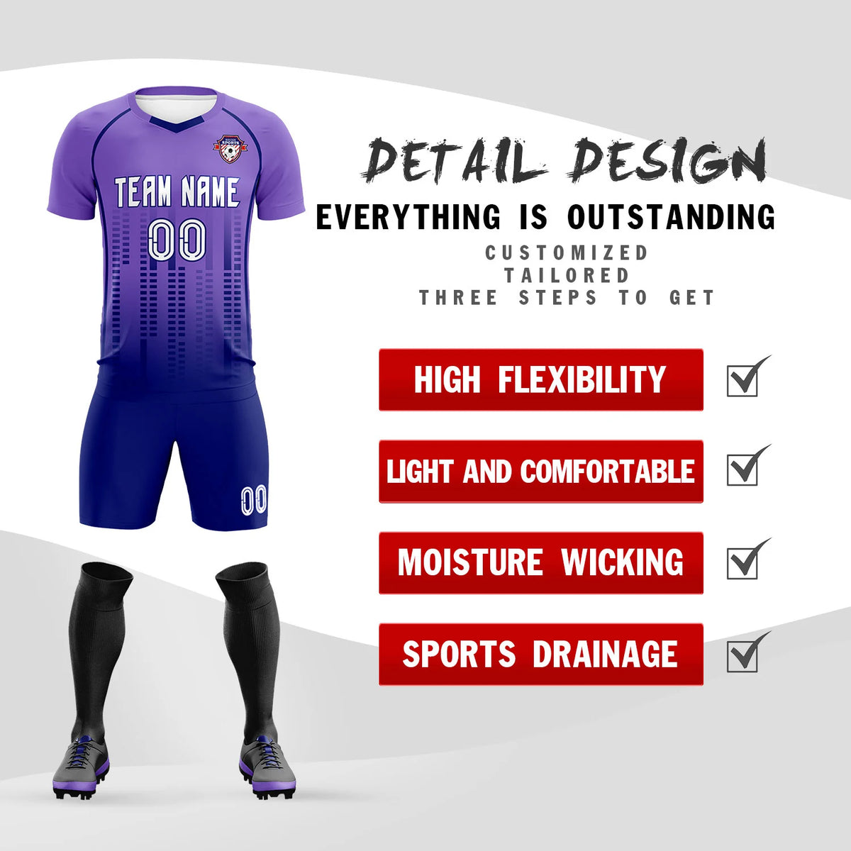Custom Light Purple-Navy Printing Outdoor Tracksuit Soccer Sets Jersey