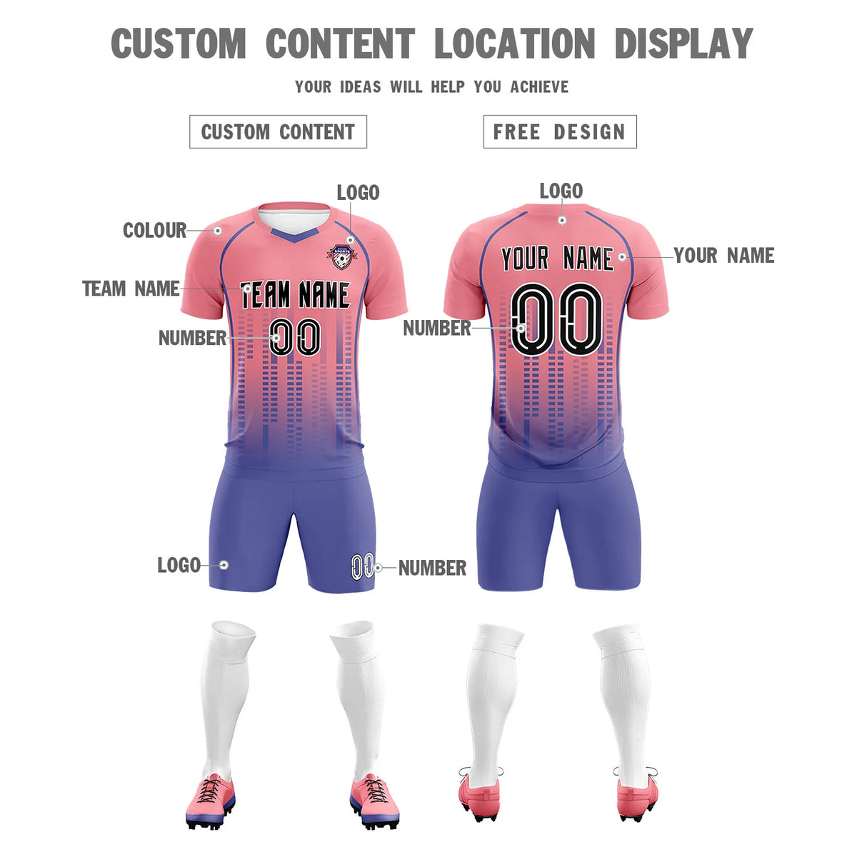 Custom Ligth Pink-Light Purple Printing Outdoor Tracksuit Soccer Sets Jersey