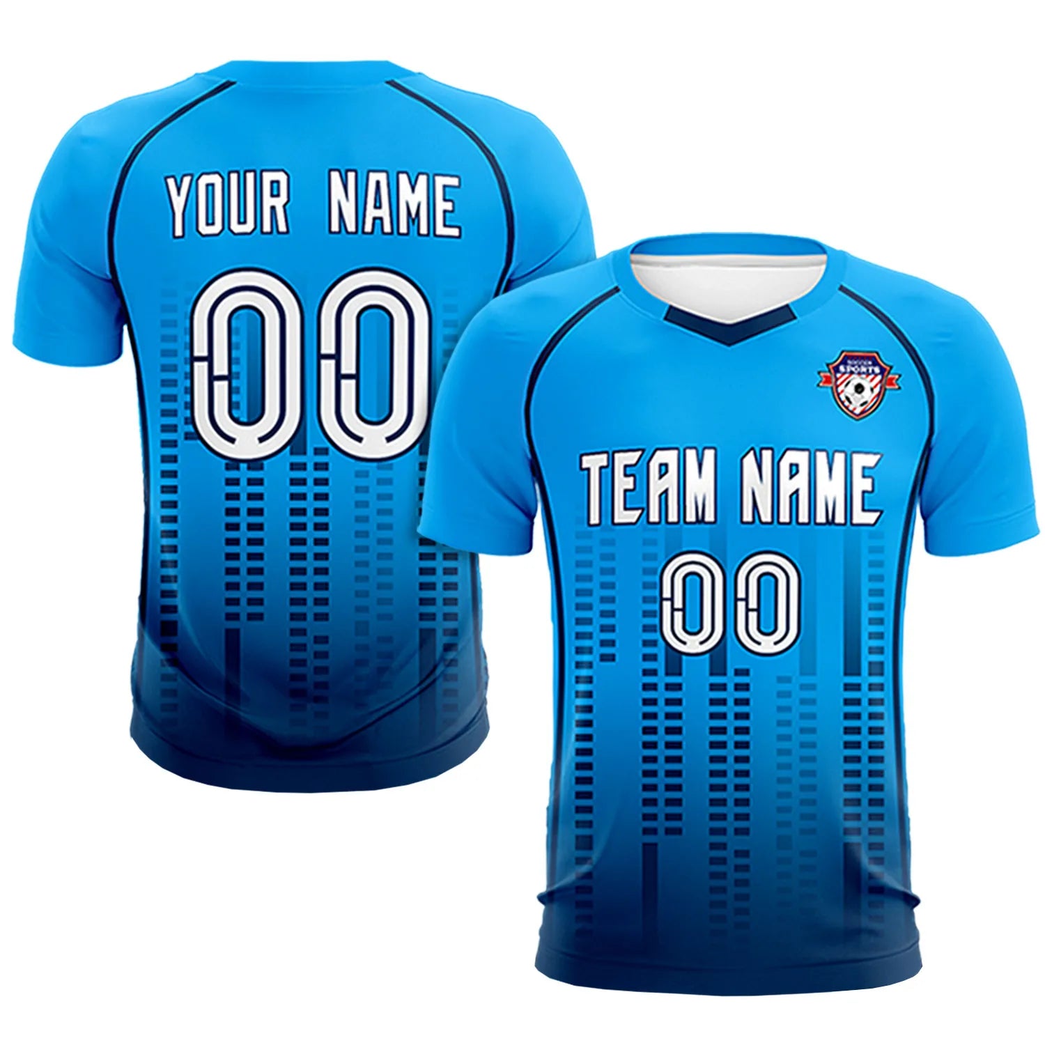 Custom Powder Blue-Navy Printing Outdoor Tracksuit Soccer Sets Jersey