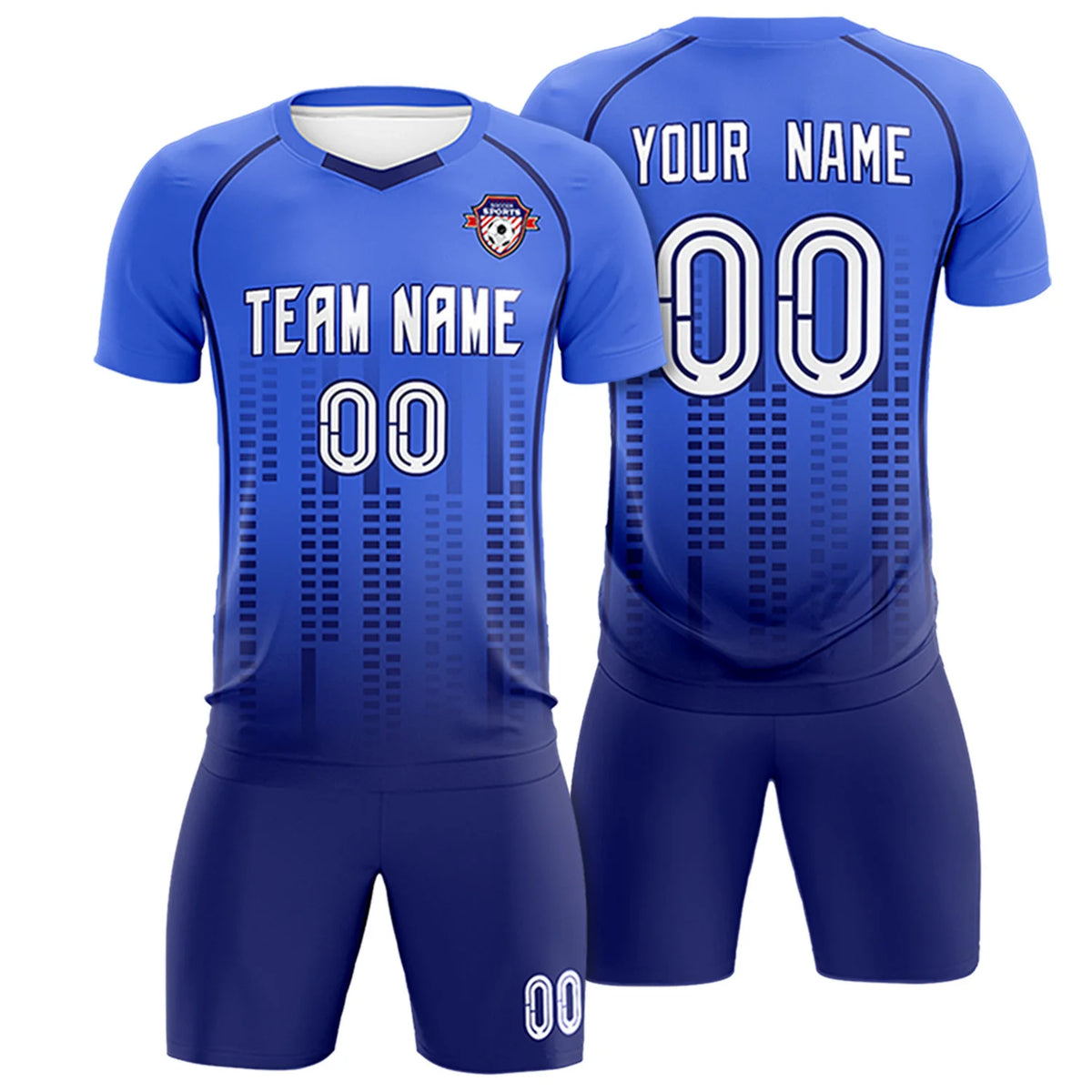 Custom Light Blue-Navy Printing Outdoor Tracksuit Soccer Sets Jersey