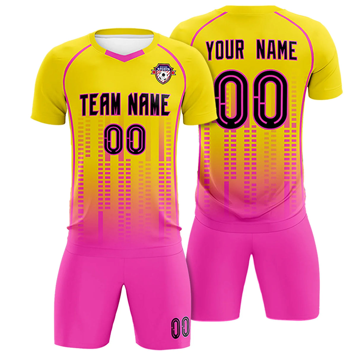 Custom Yellow Pink Printing Outdoor Tracksuit Soccer Sets Jersey