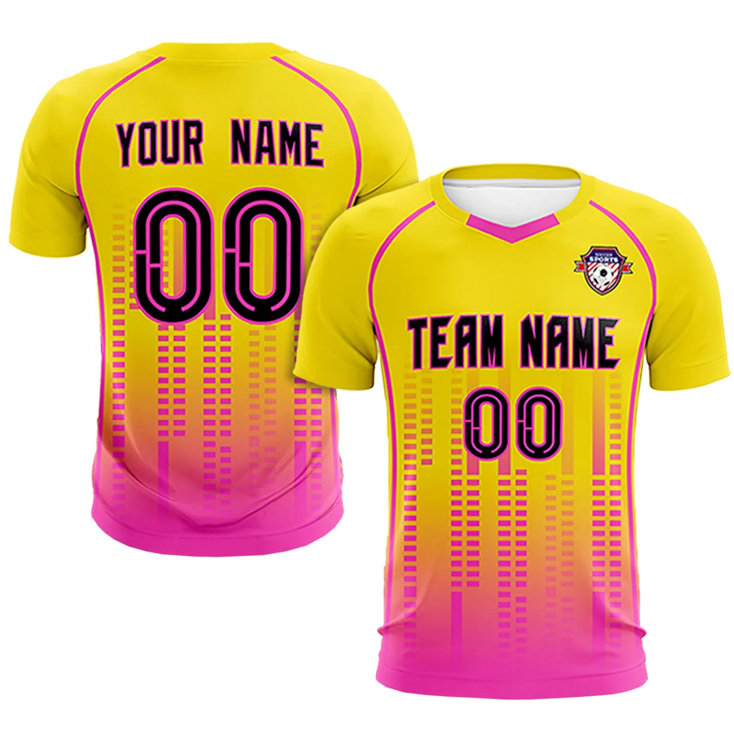 Custom Yellow Pink Printing Outdoor Tracksuit Soccer Sets Jersey