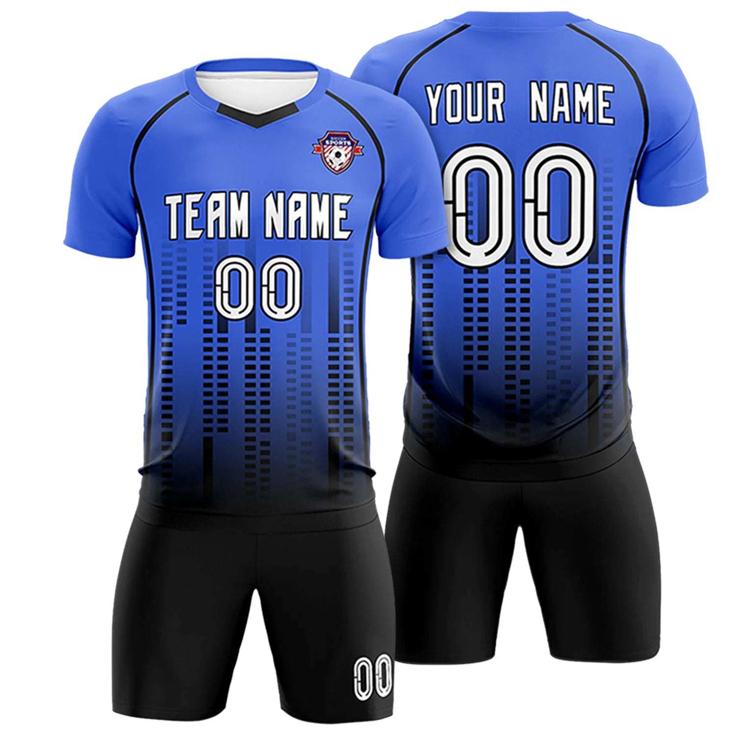 Custom Light Blue-Black Printing Outdoor Tracksuit Soccer Sets Jersey