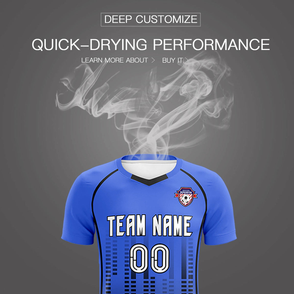 Custom Light Blue-Black Printing Outdoor Tracksuit Soccer Sets Jersey