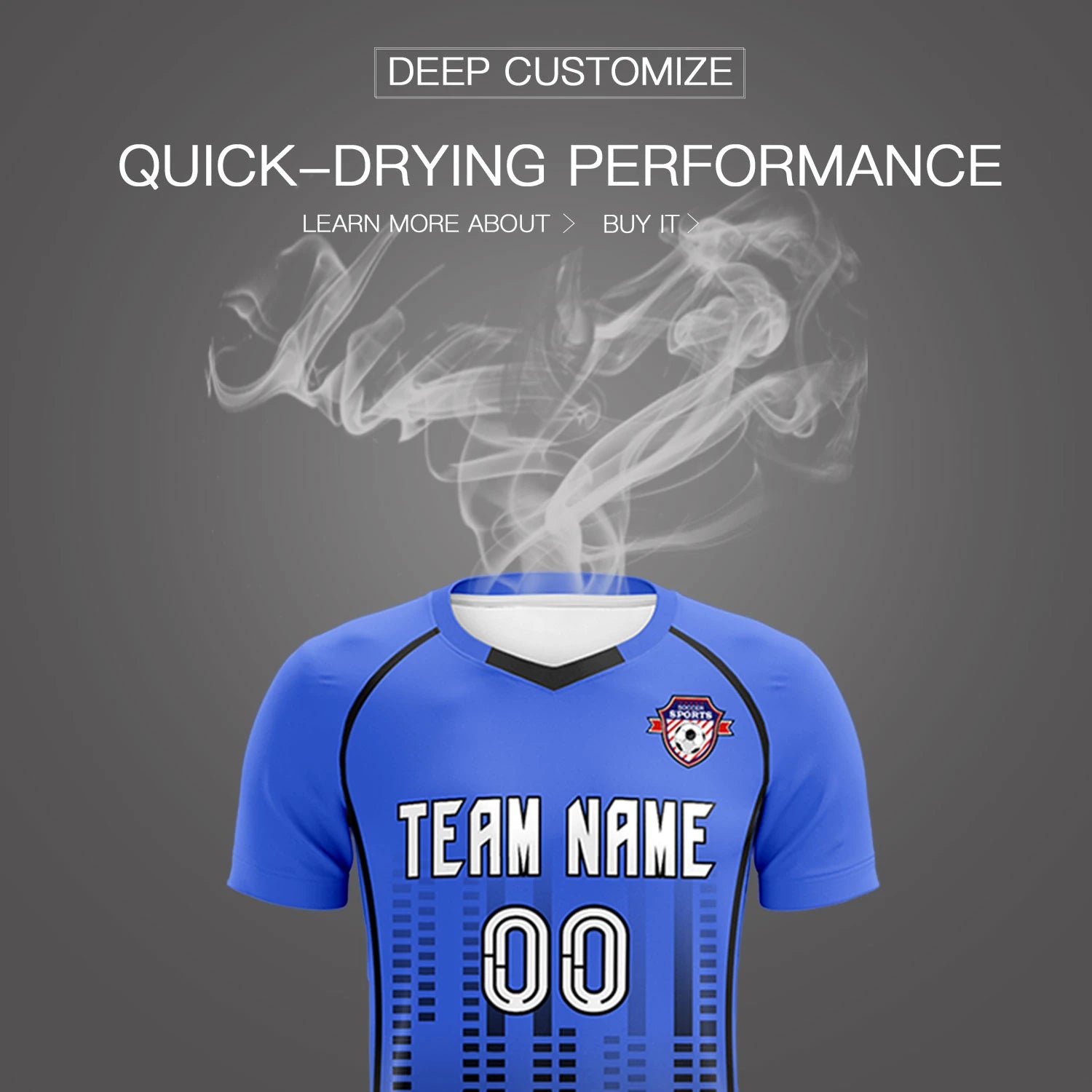 Custom Light Blue-Black Printing Outdoor Tracksuit Soccer Sets Jersey