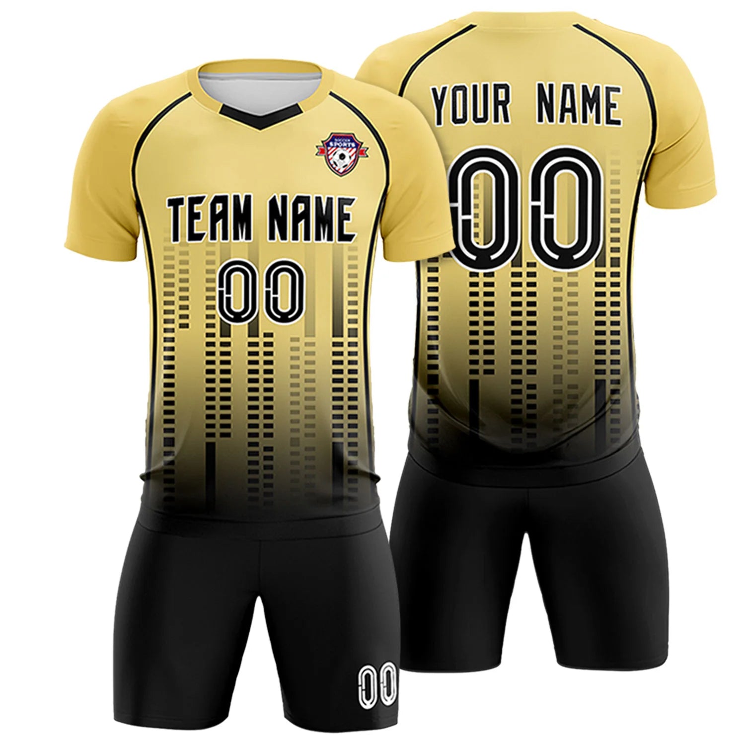 Custom Khaki Black Printing Outdoor Tracksuit Soccer Sets Jersey
