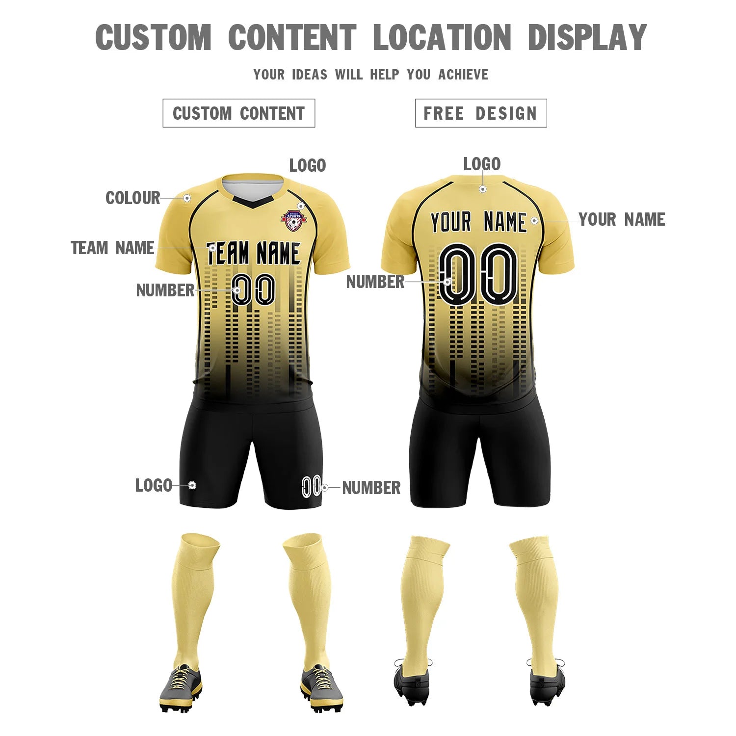 Custom Khaki Black Printing Outdoor Tracksuit Soccer Sets Jersey