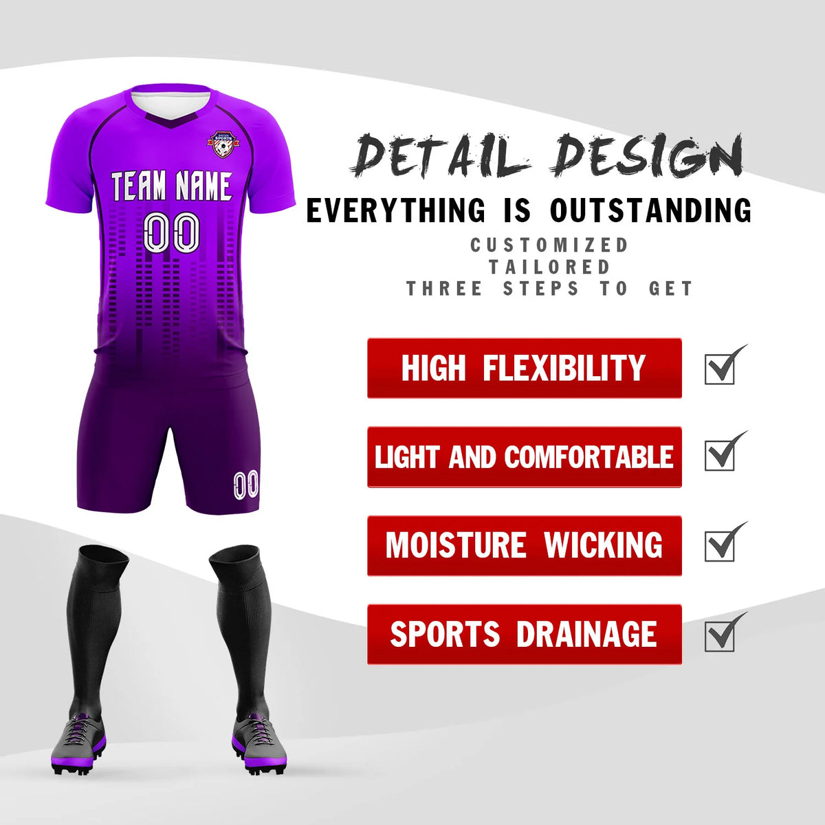 Custom Purple-Drak Purple Printing Outdoor Tracksuit Soccer Sets Jersey