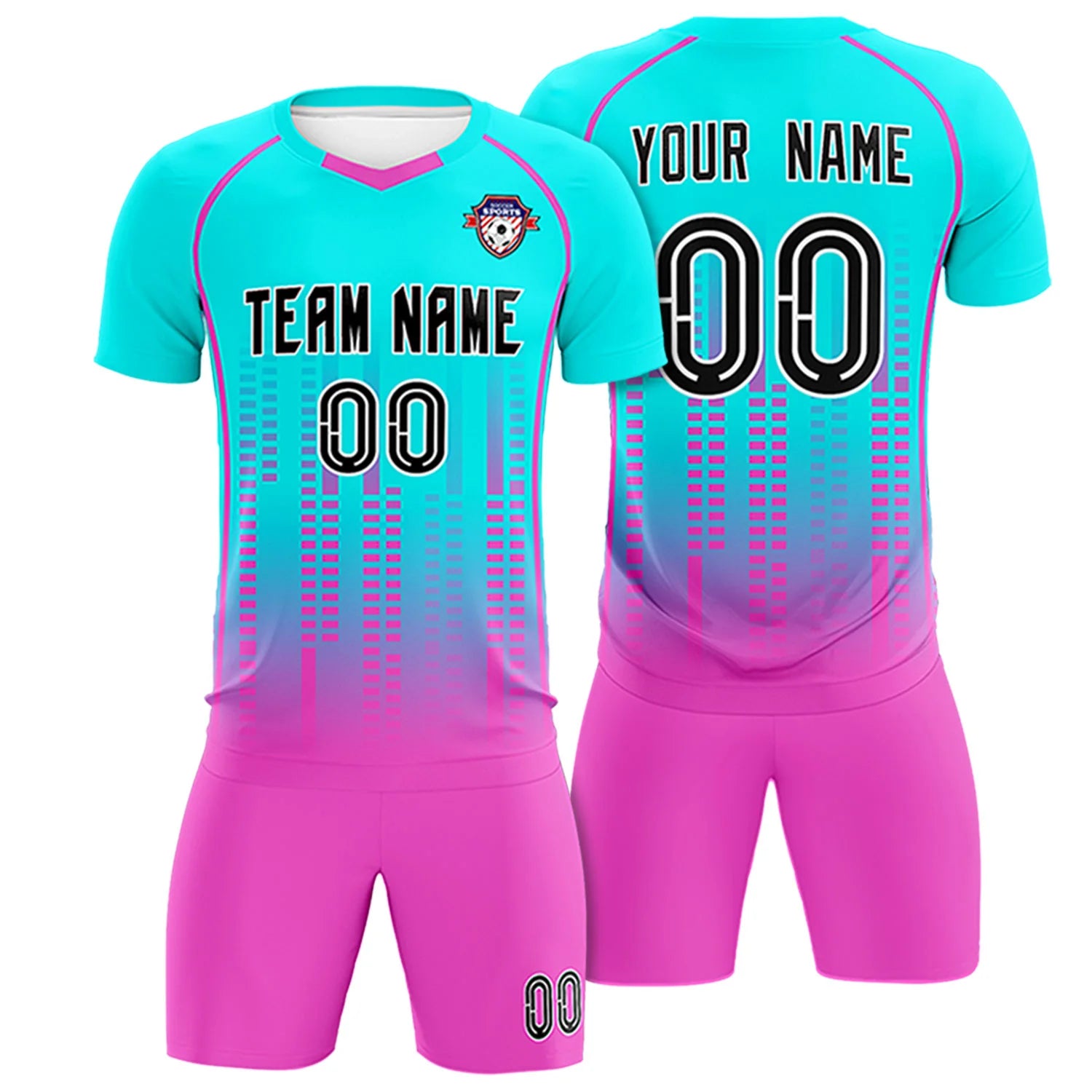 Custom Sky Blue-Pink Printing Outdoor Tracksuit Soccer Sets Jersey