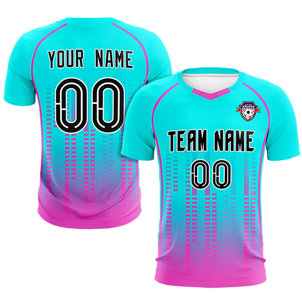 Custom Sky Blue-Pink Printing Outdoor Tracksuit Soccer Sets Jersey