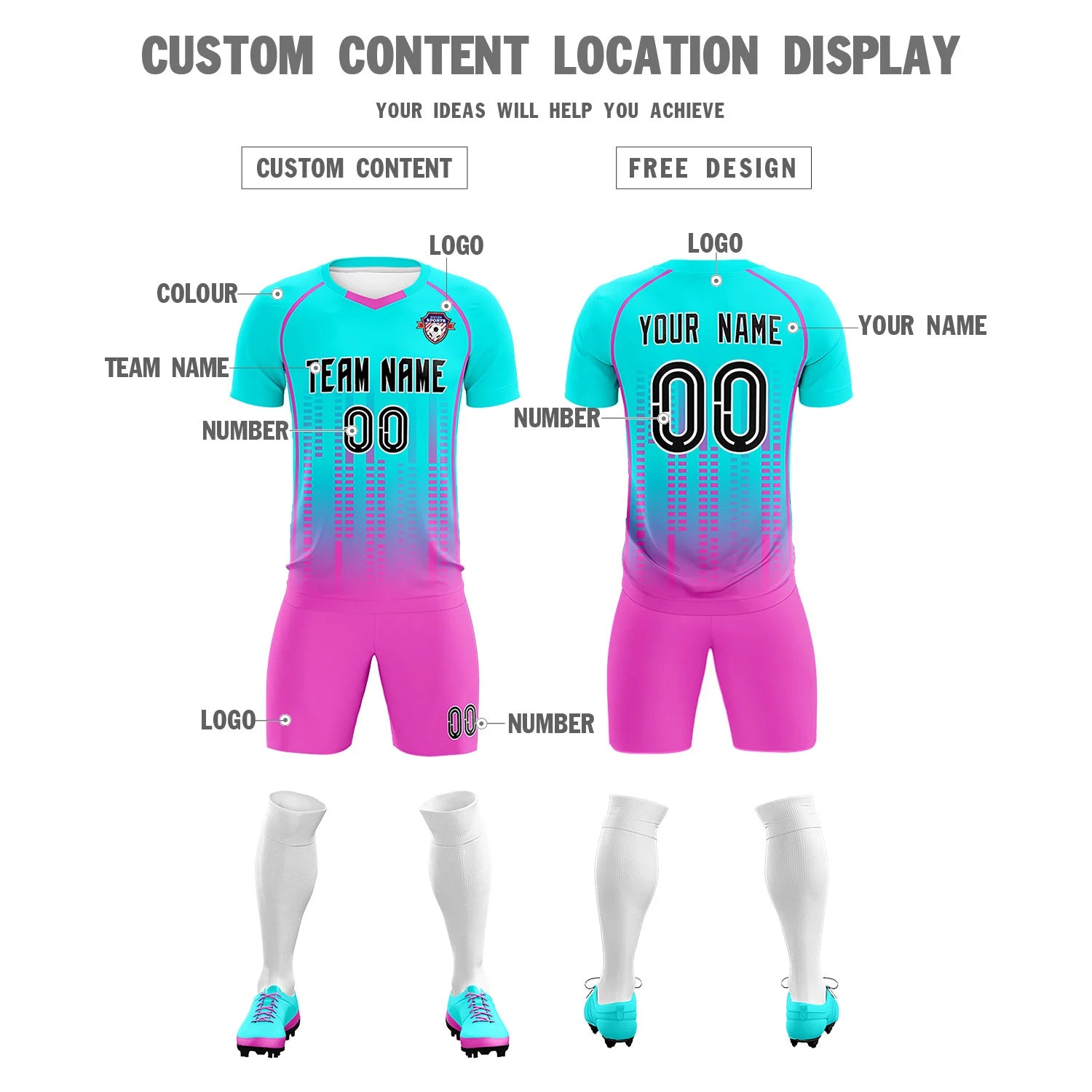 Custom Sky Blue-Pink Printing Outdoor Tracksuit Soccer Sets Jersey