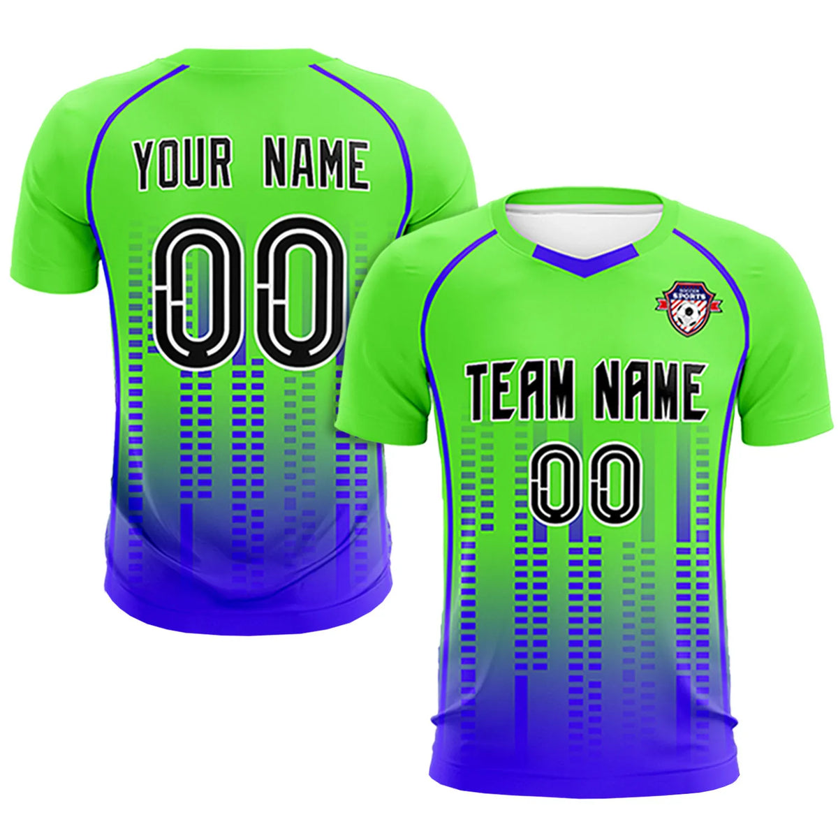 Custom Neon Green-Blue Printing Outdoor Tracksuit Soccer Sets Jersey