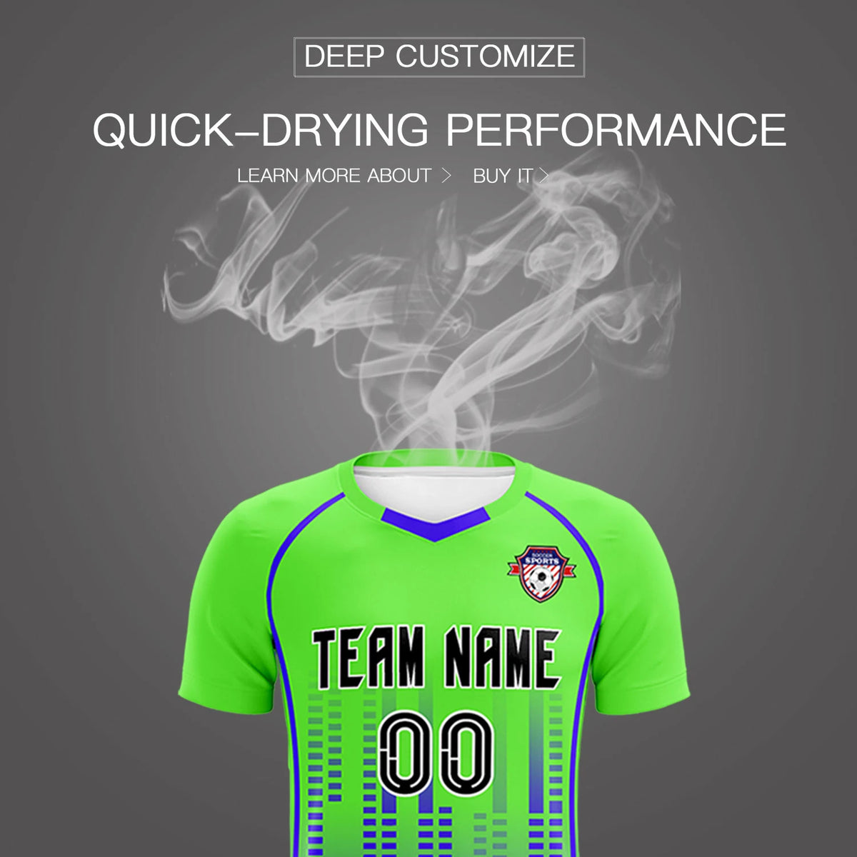 Custom Neon Green-Blue Printing Outdoor Tracksuit Soccer Sets Jersey