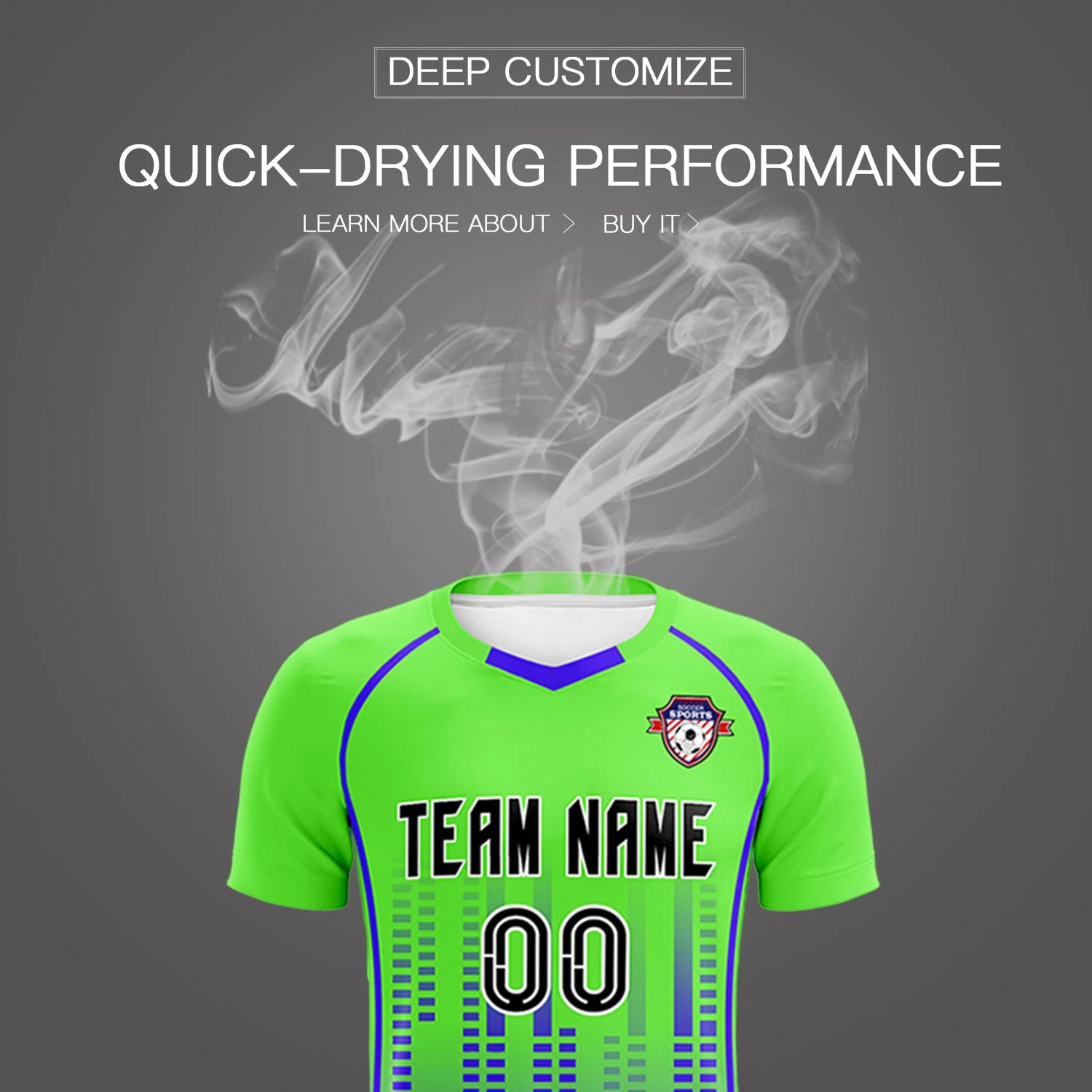 Custom Neon Green-Blue Printing Outdoor Tracksuit Soccer Sets Jersey