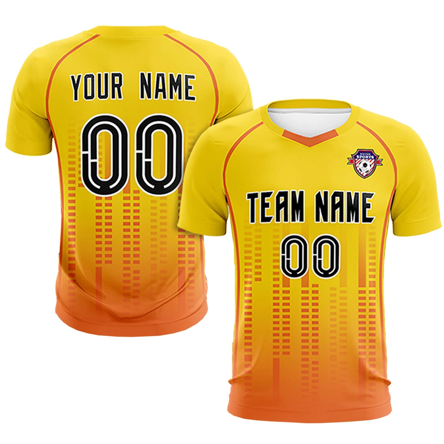 Custom Yellow Orange Printing Outdoor Tracksuit Soccer Sets Jersey