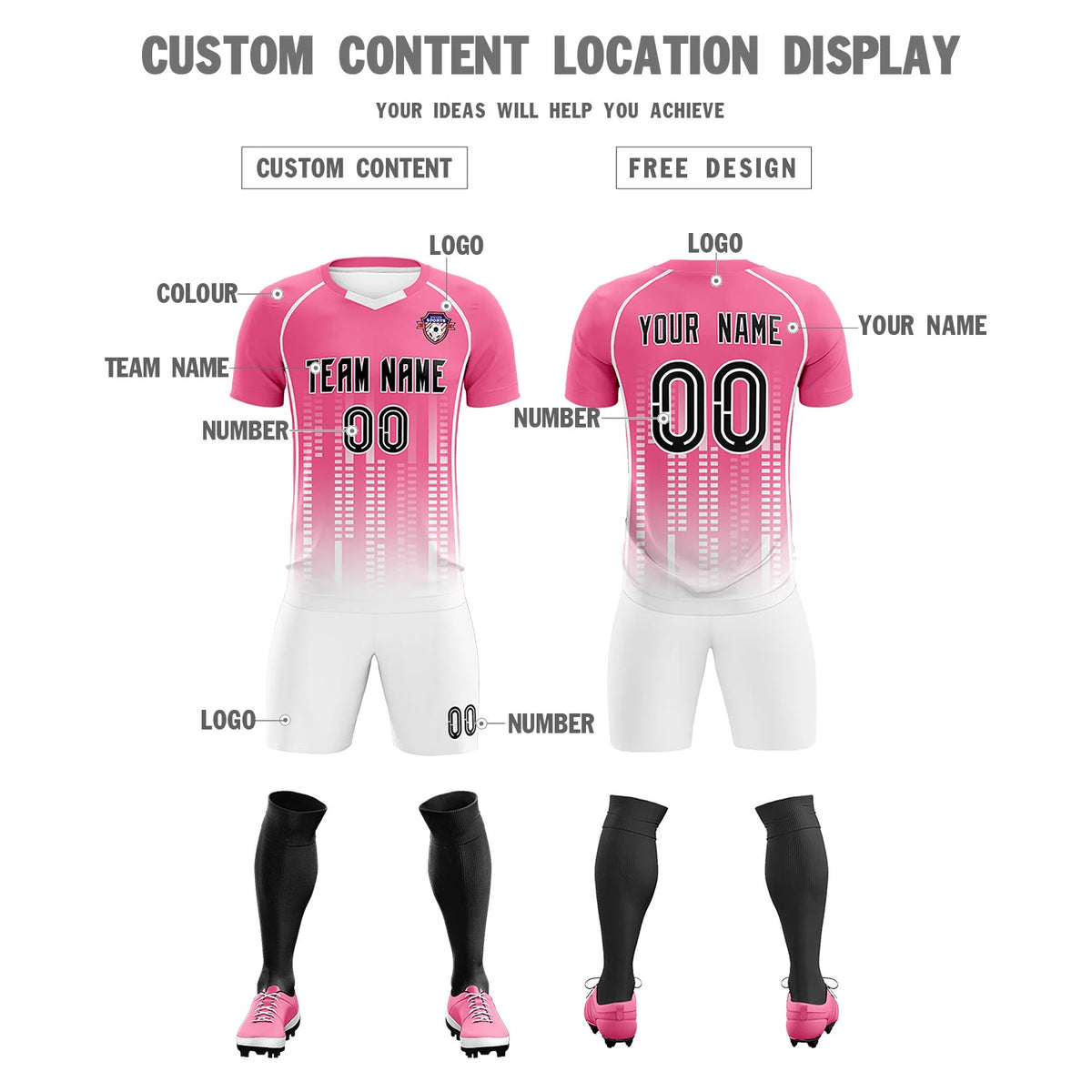 Custom Pink White Printing Outdoor Tracksuit Soccer Sets Jersey