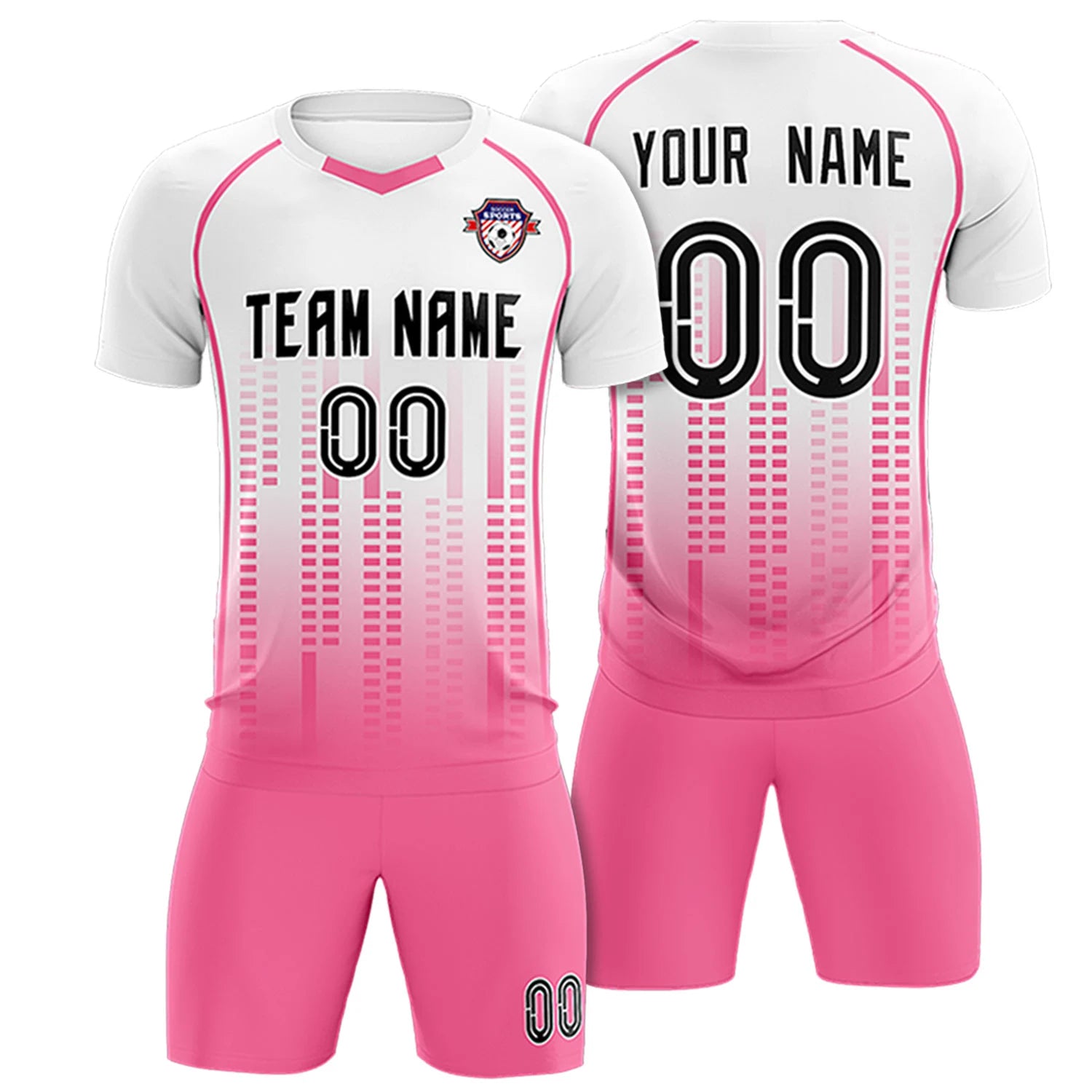 Custom White Pink Printing Outdoor Tracksuit Soccer Sets Jersey