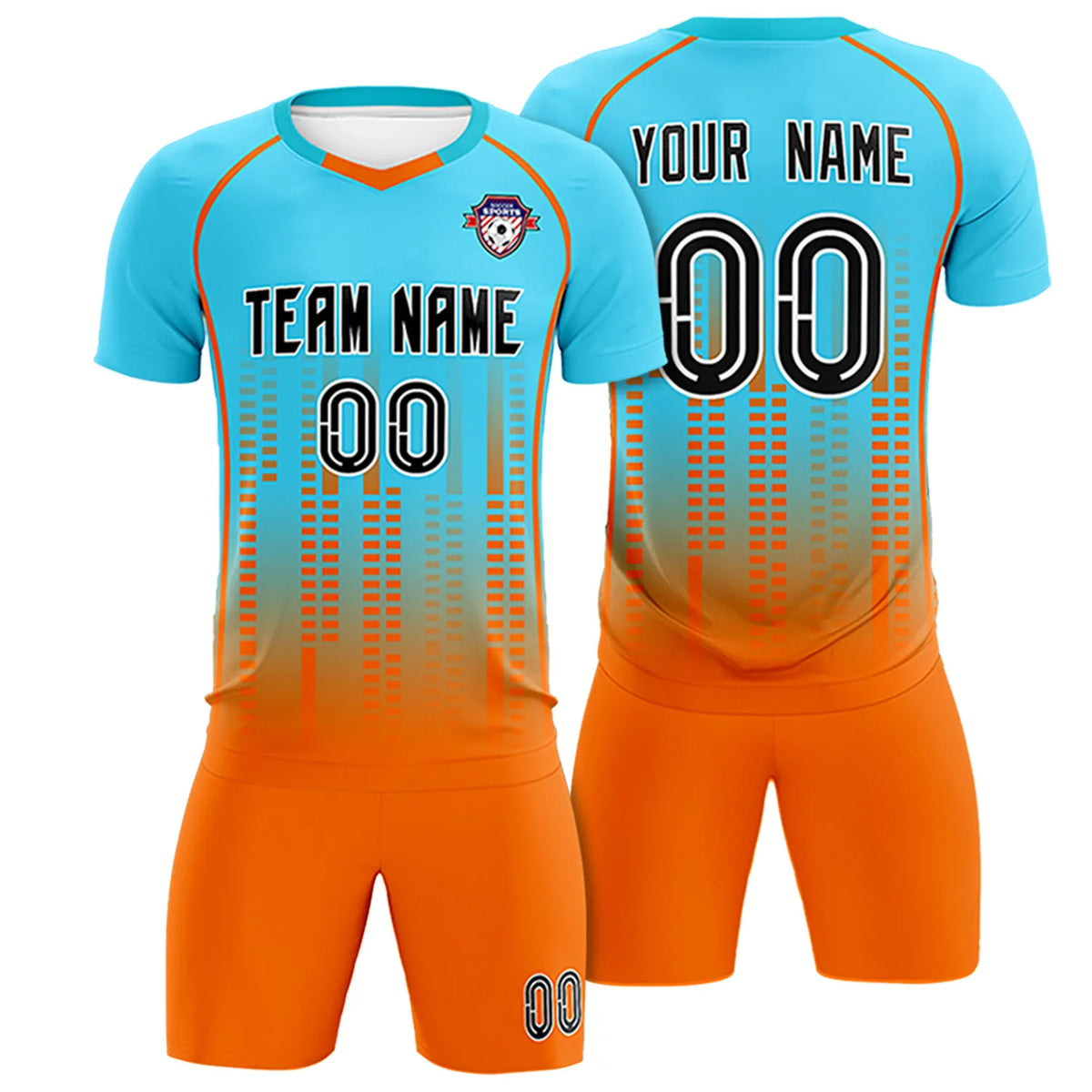 Custom Aqua Orange Printing Outdoor Tracksuit Soccer Sets Jersey