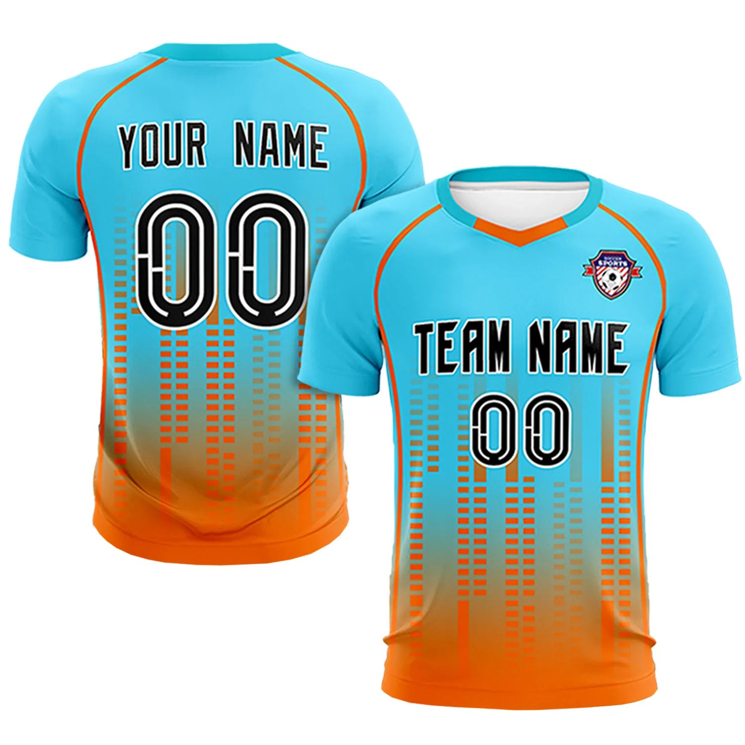 Custom Aqua Orange Printing Outdoor Tracksuit Soccer Sets Jersey