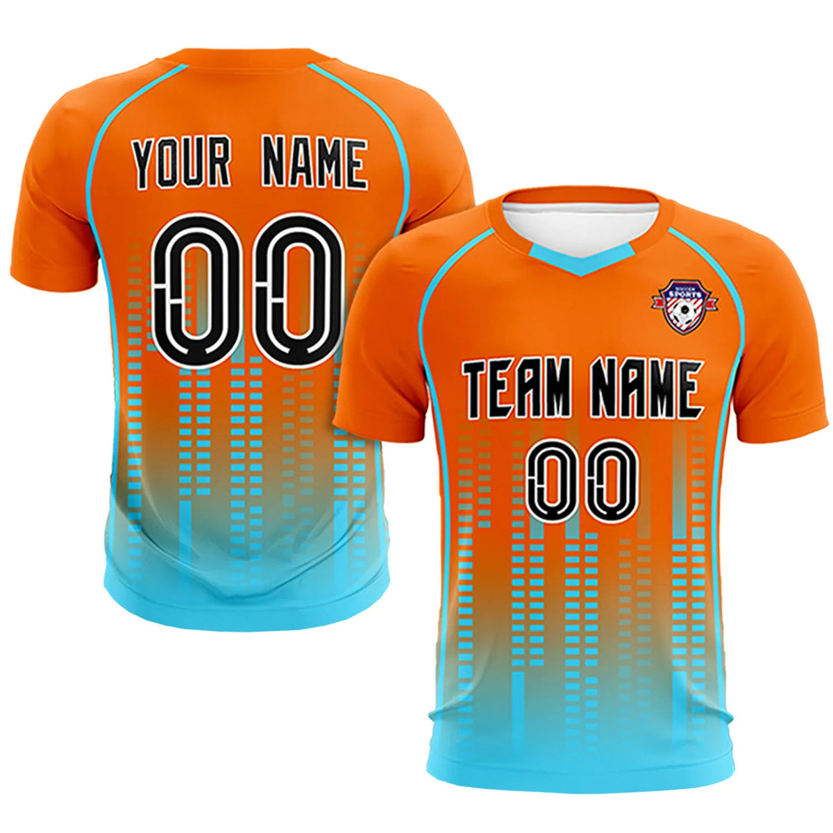 Custom Orange Aqua Printing Outdoor Tracksuit Soccer Sets Jersey