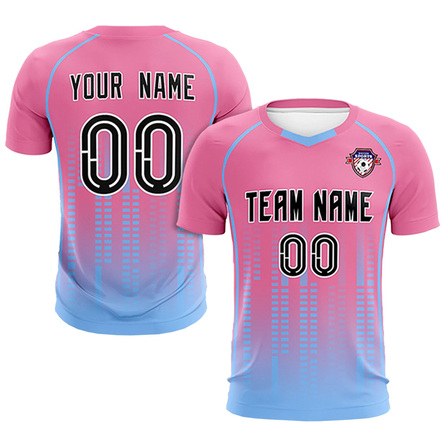 Custom Pink-Light Blue Printing Outdoor Tracksuit Soccer Sets Jersey