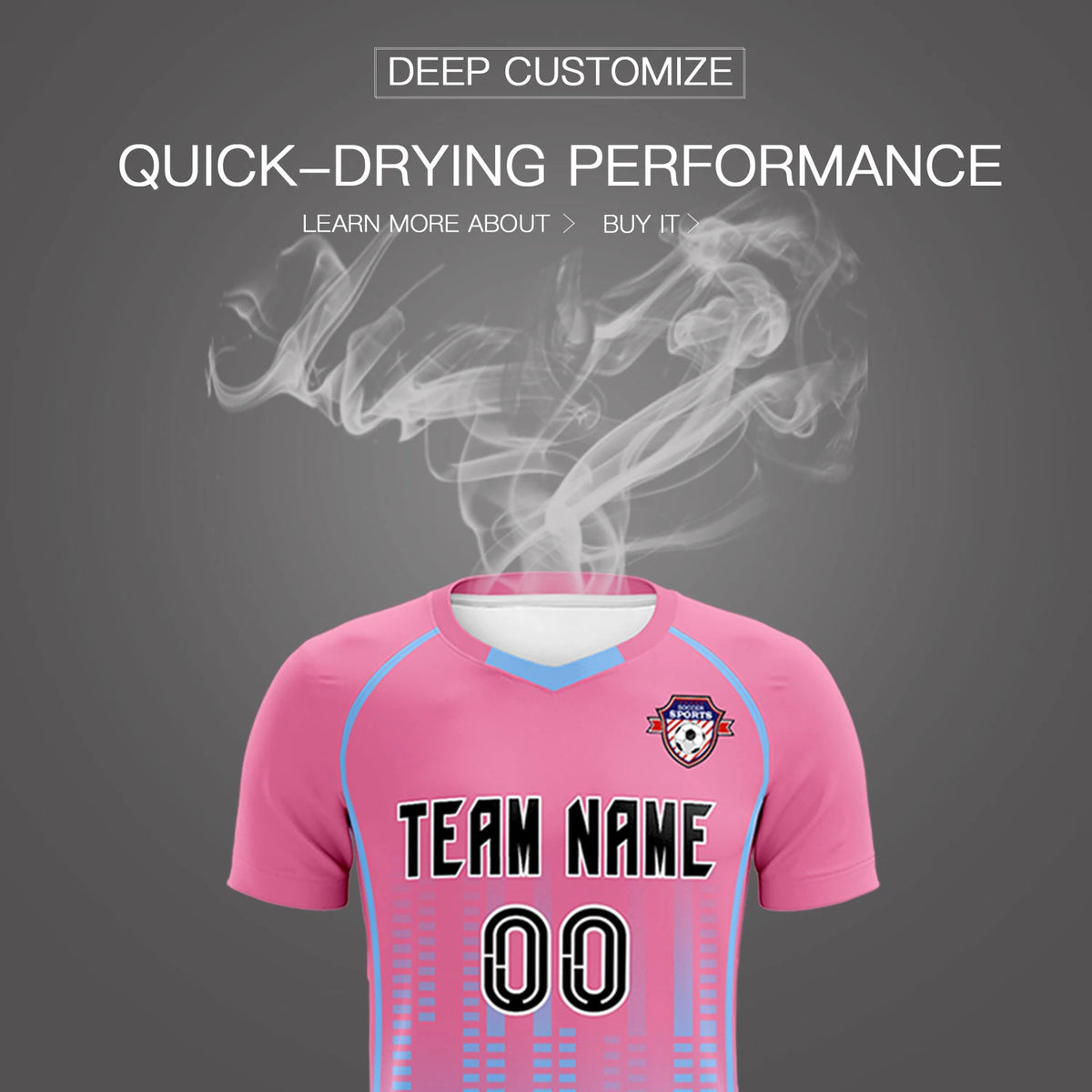 Custom Pink-Light Blue Printing Outdoor Tracksuit Soccer Sets Jersey
