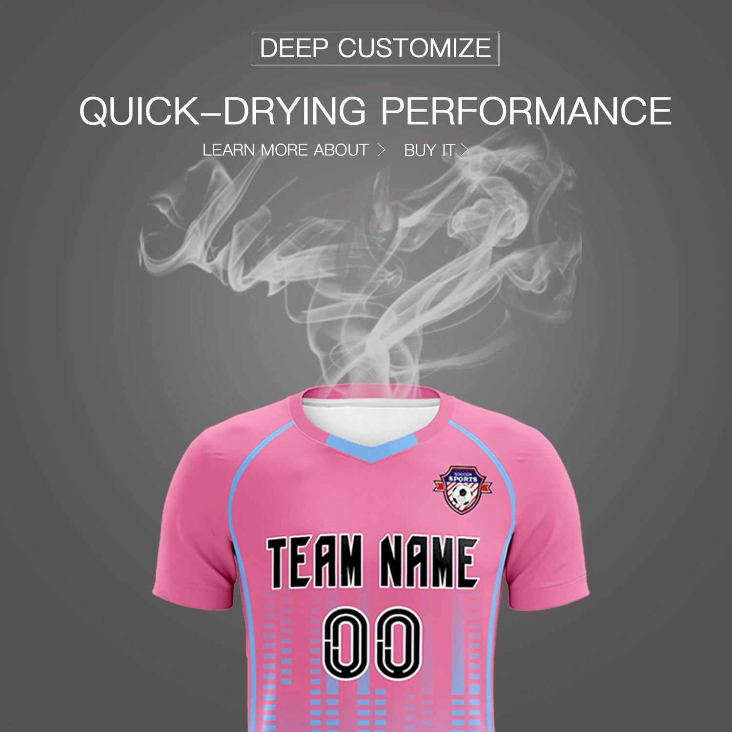 Custom Pink-Light Blue Printing Outdoor Tracksuit Soccer Sets Jersey