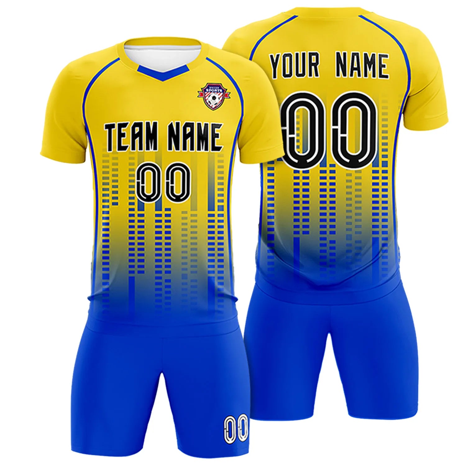 Custom Yellow Blue Printing Outdoor Tracksuit Soccer Sets Jersey