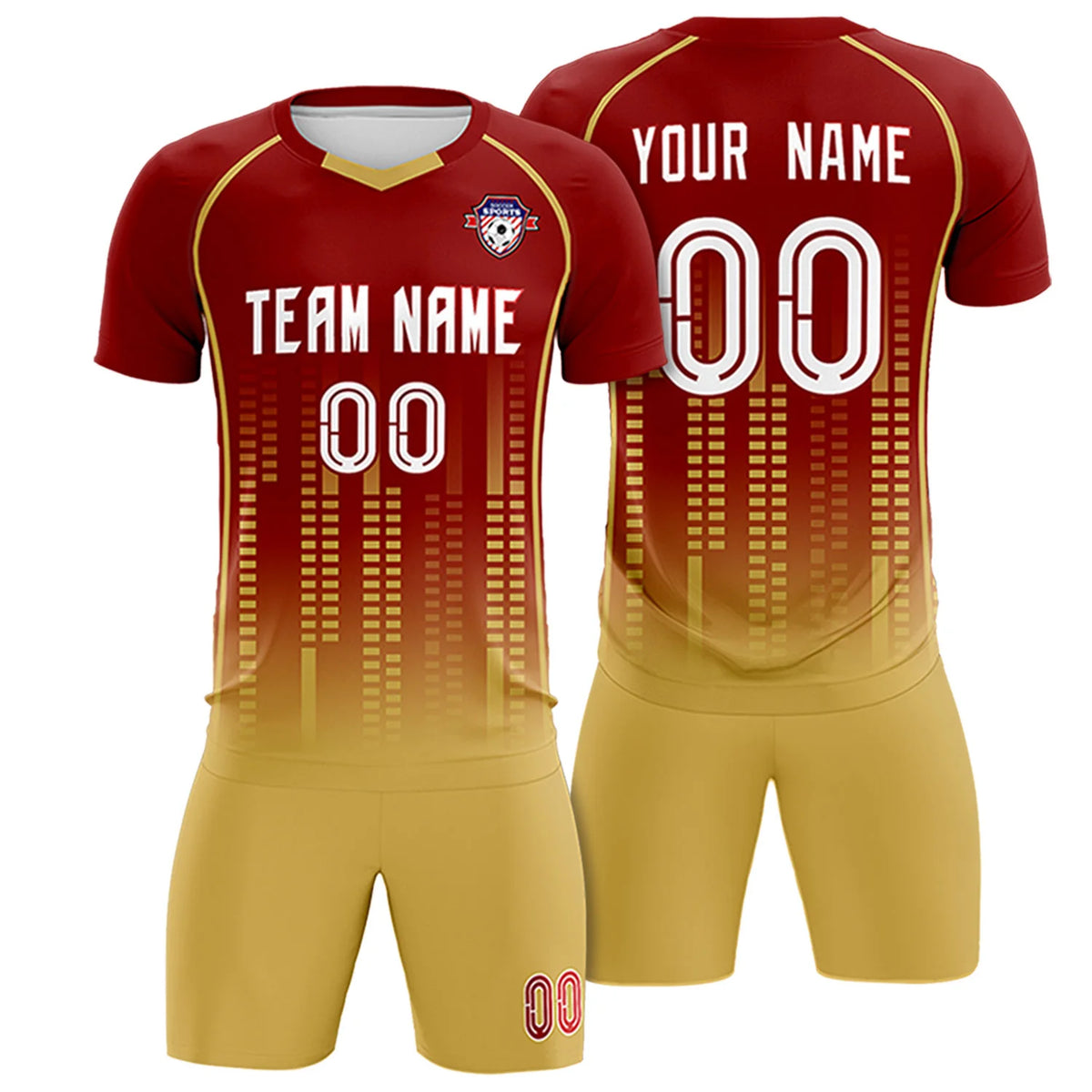 Custom Crimson-Old Gold Printing Outdoor Tracksuit Soccer Sets Jersey