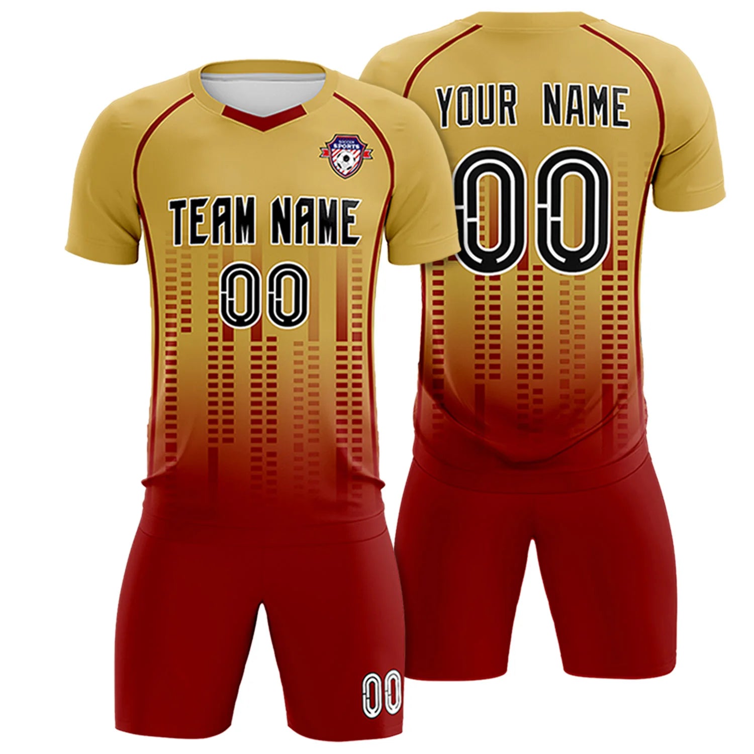 Custom Old Gold-Crimson Printing Outdoor Tracksuit Soccer Sets Jersey