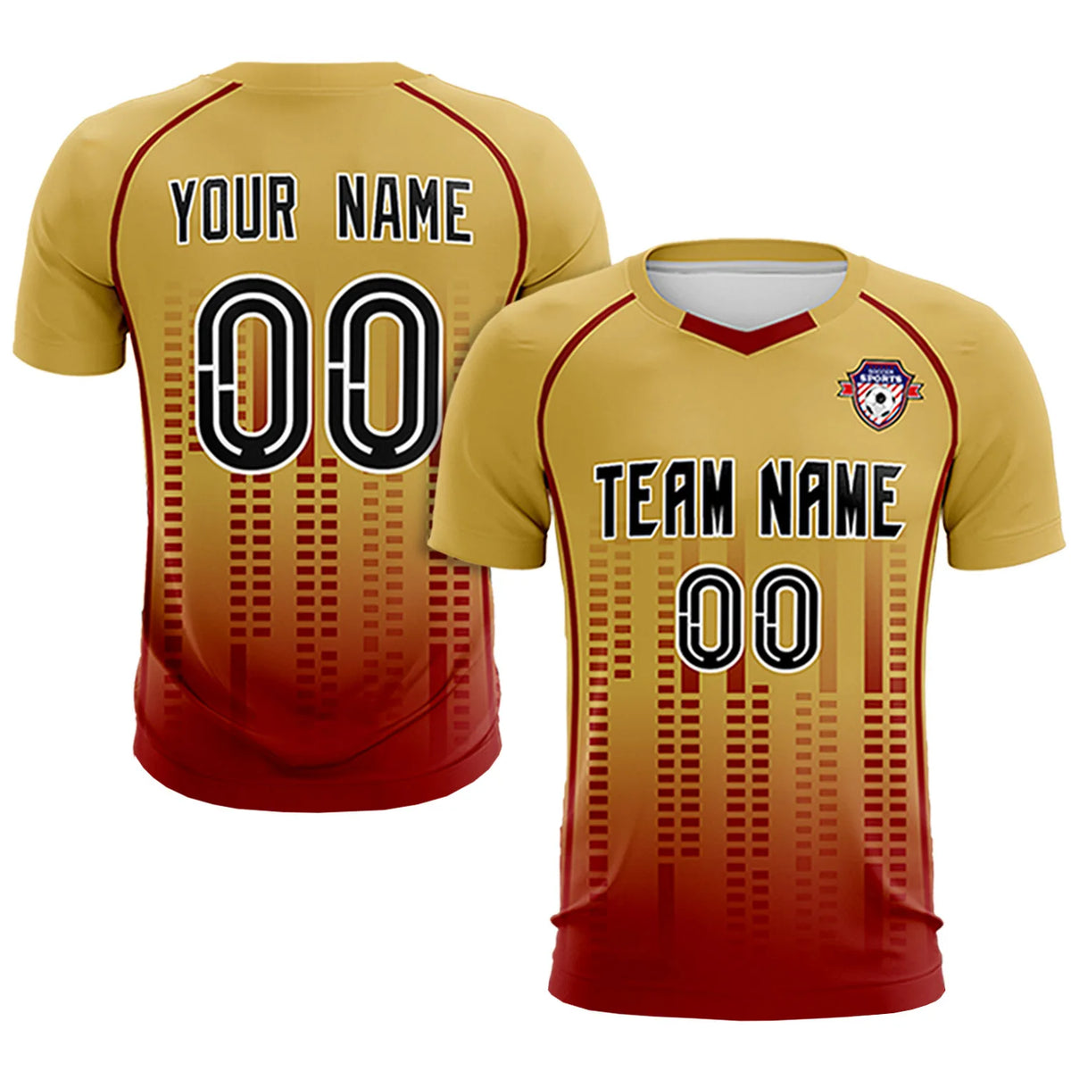 Custom Old Gold-Crimson Printing Outdoor Tracksuit Soccer Sets Jersey
