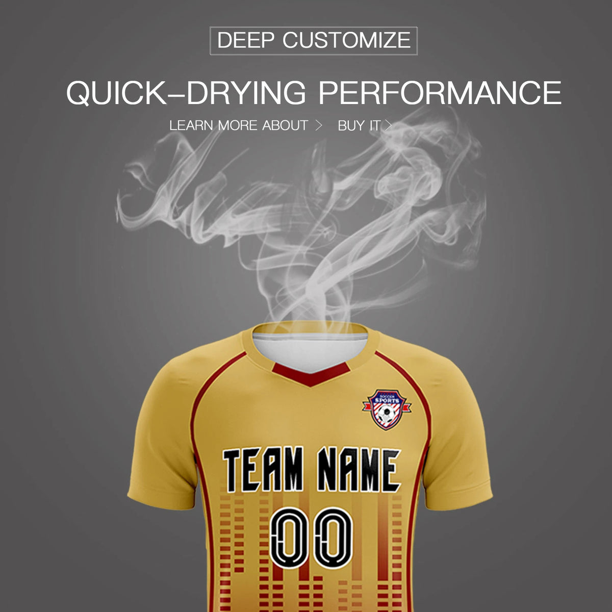 Custom Old Gold-Crimson Printing Outdoor Tracksuit Soccer Sets Jersey