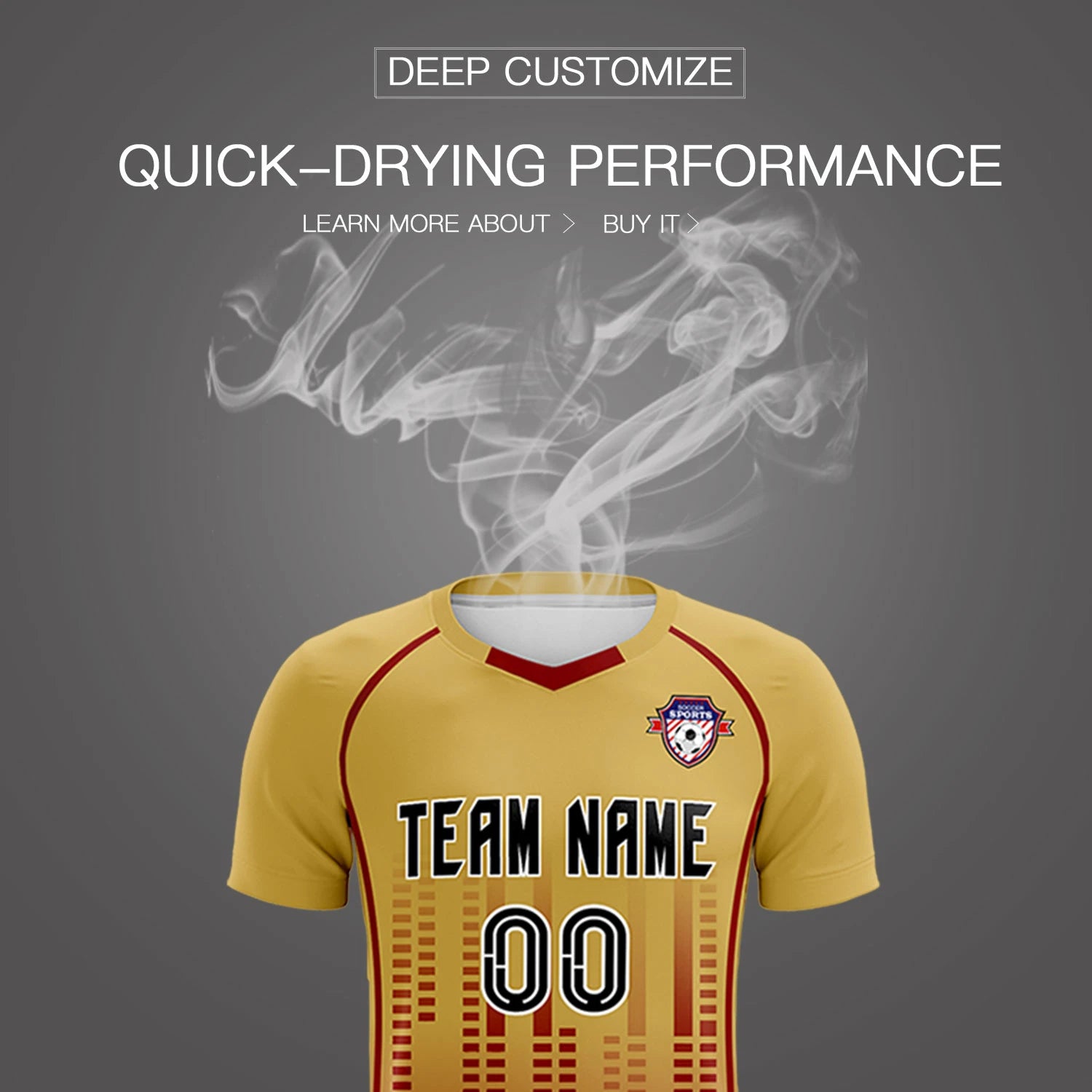 Custom Old Gold-Crimson Printing Outdoor Tracksuit Soccer Sets Jersey