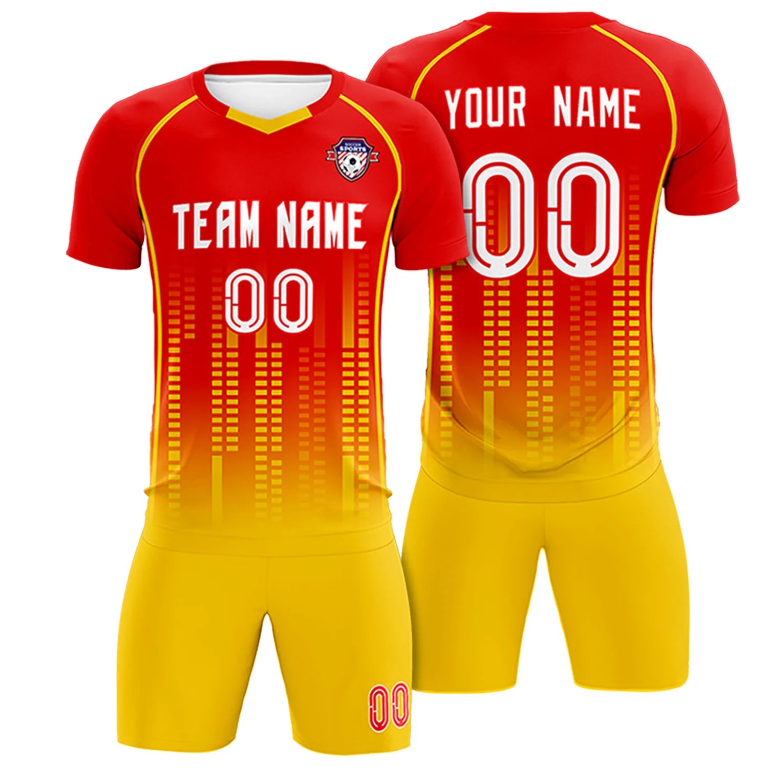 Custom Red Yellow Printing Outdoor Tracksuit Soccer Sets Jersey