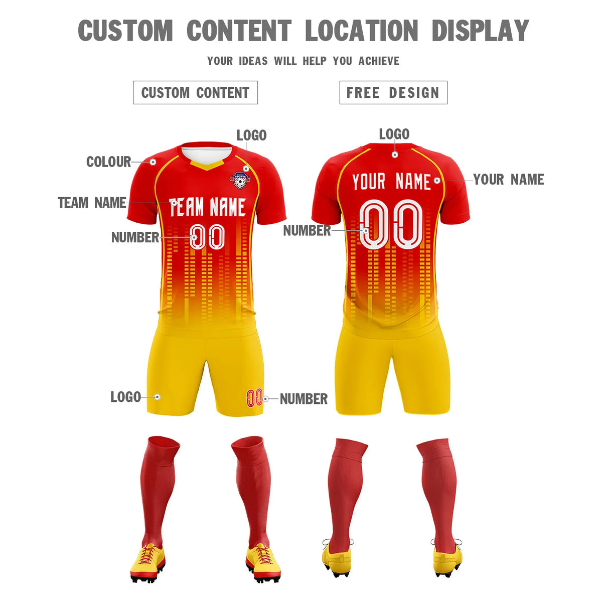 Custom Red Yellow Printing Outdoor Tracksuit Soccer Sets Jersey